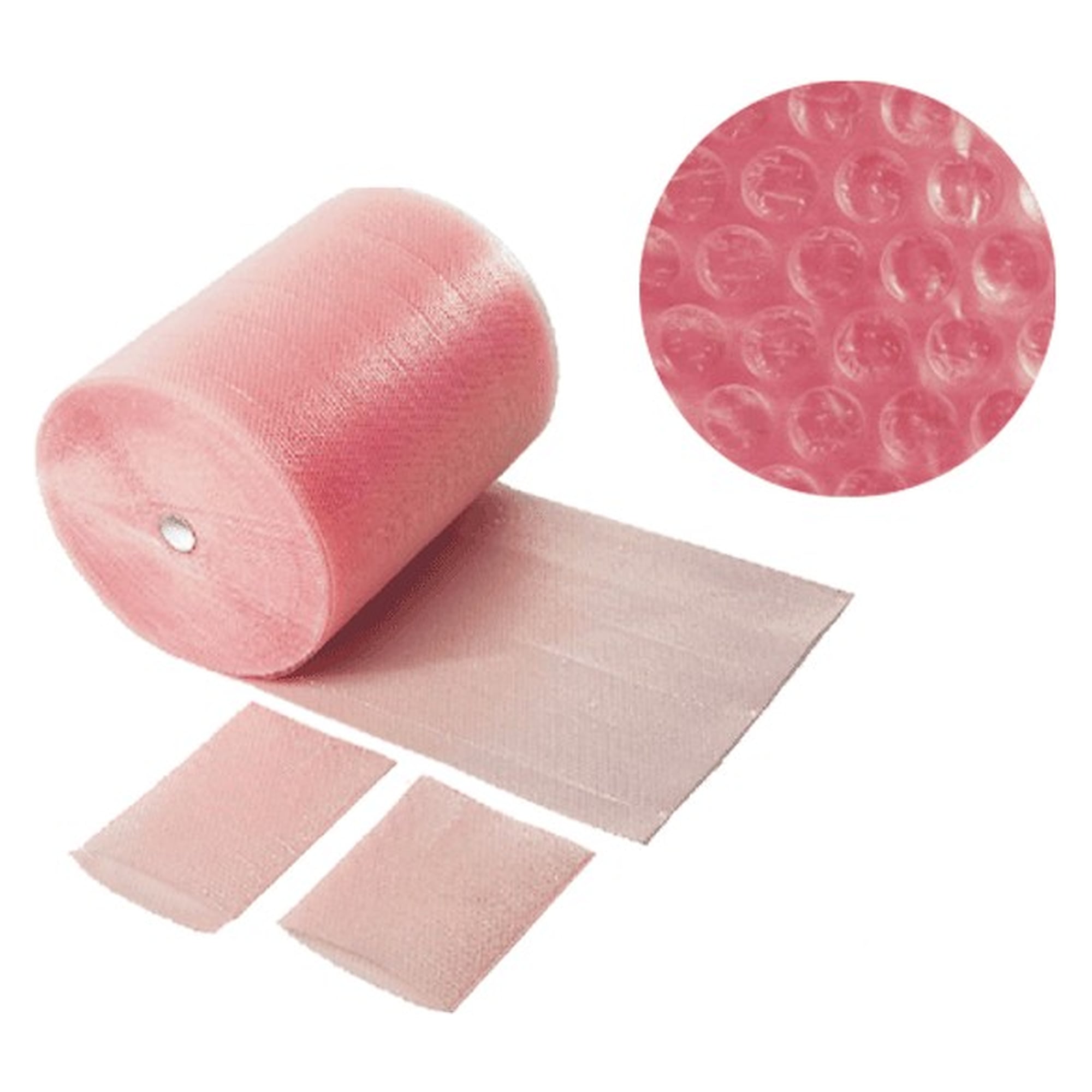 Antistatische Luftpolsterfolie rosa 400 mm x 75 m, 3-lagig