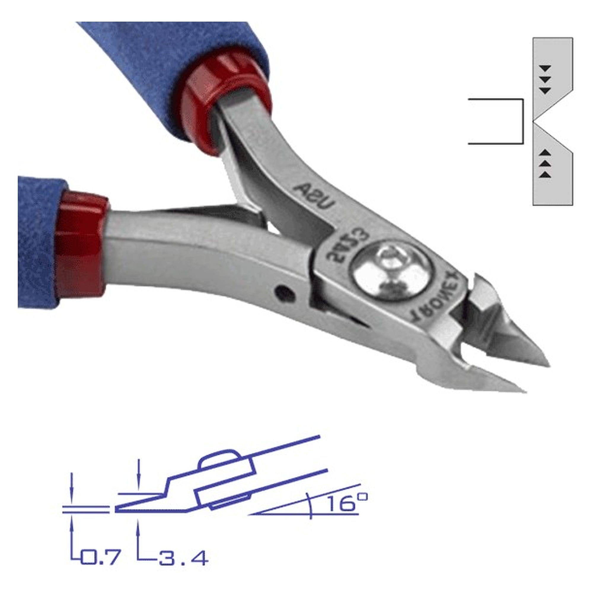 Pince coupante ESD TRONEX 5423 petite tête effilée à méplat