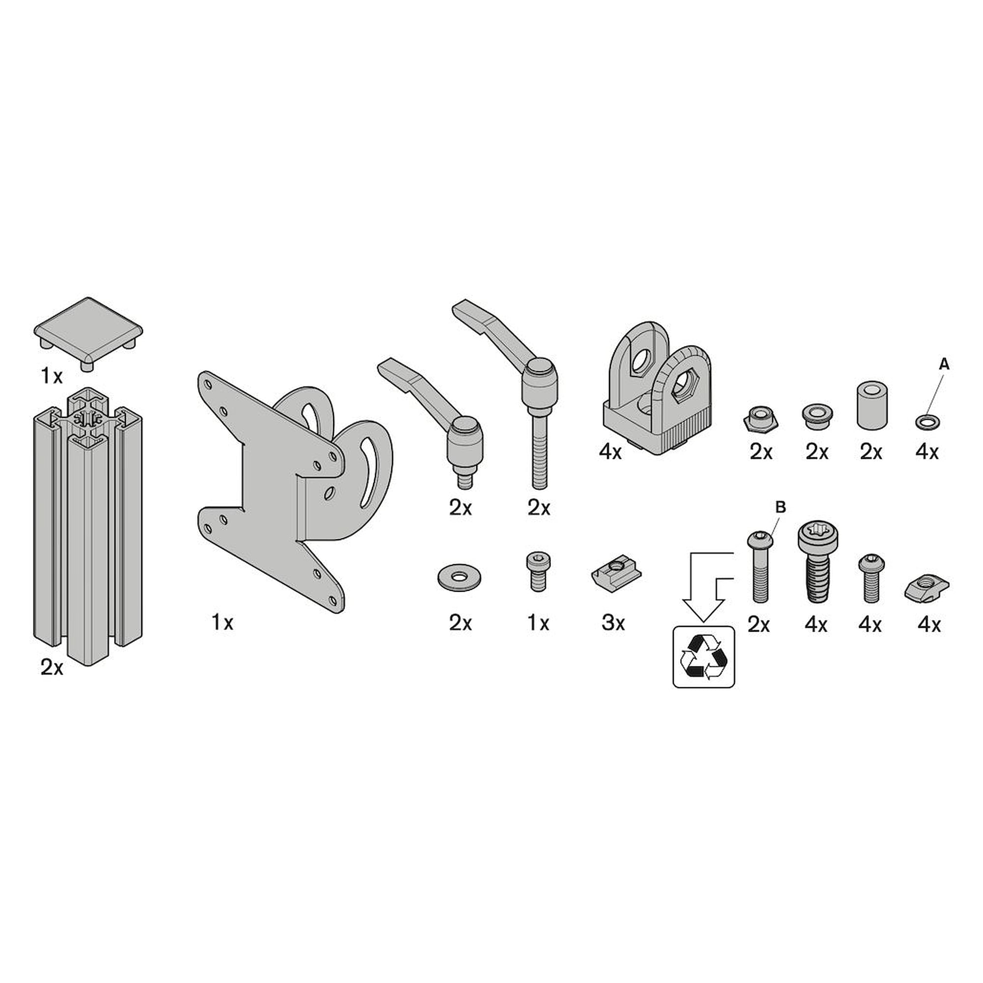 Schwenkbefestigung 70°, 75/100 mit Tragarm, Nut 10 - Bosch Rexroth 3842539806
