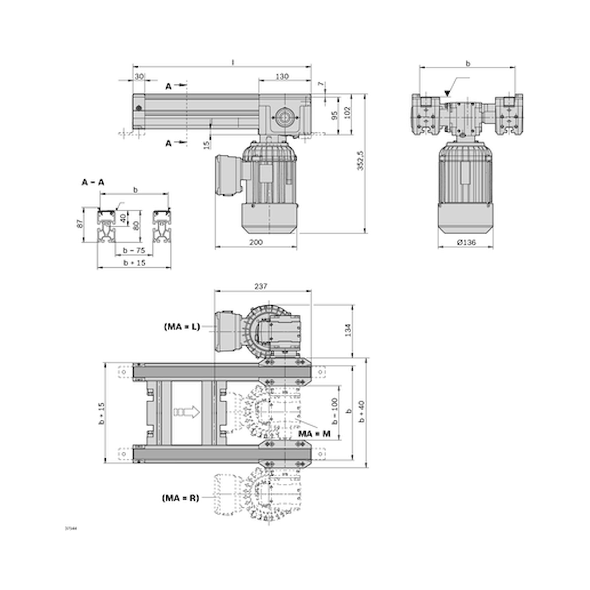 Troncon transporteur BS 2 a entrainement par courroie dentee, compatible ESD, jusqu'a 6000 mm - Bosch Rexroth 3842999716