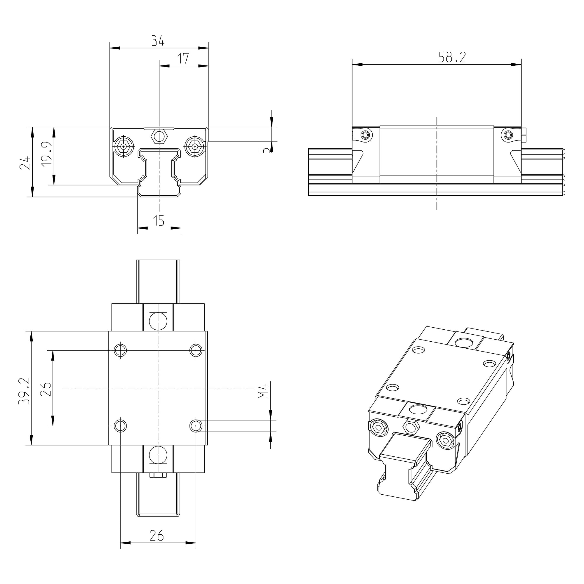 Ball runner block KWD-015-SNS-C1-H-1 - Bosch Rexroth R16221132Y