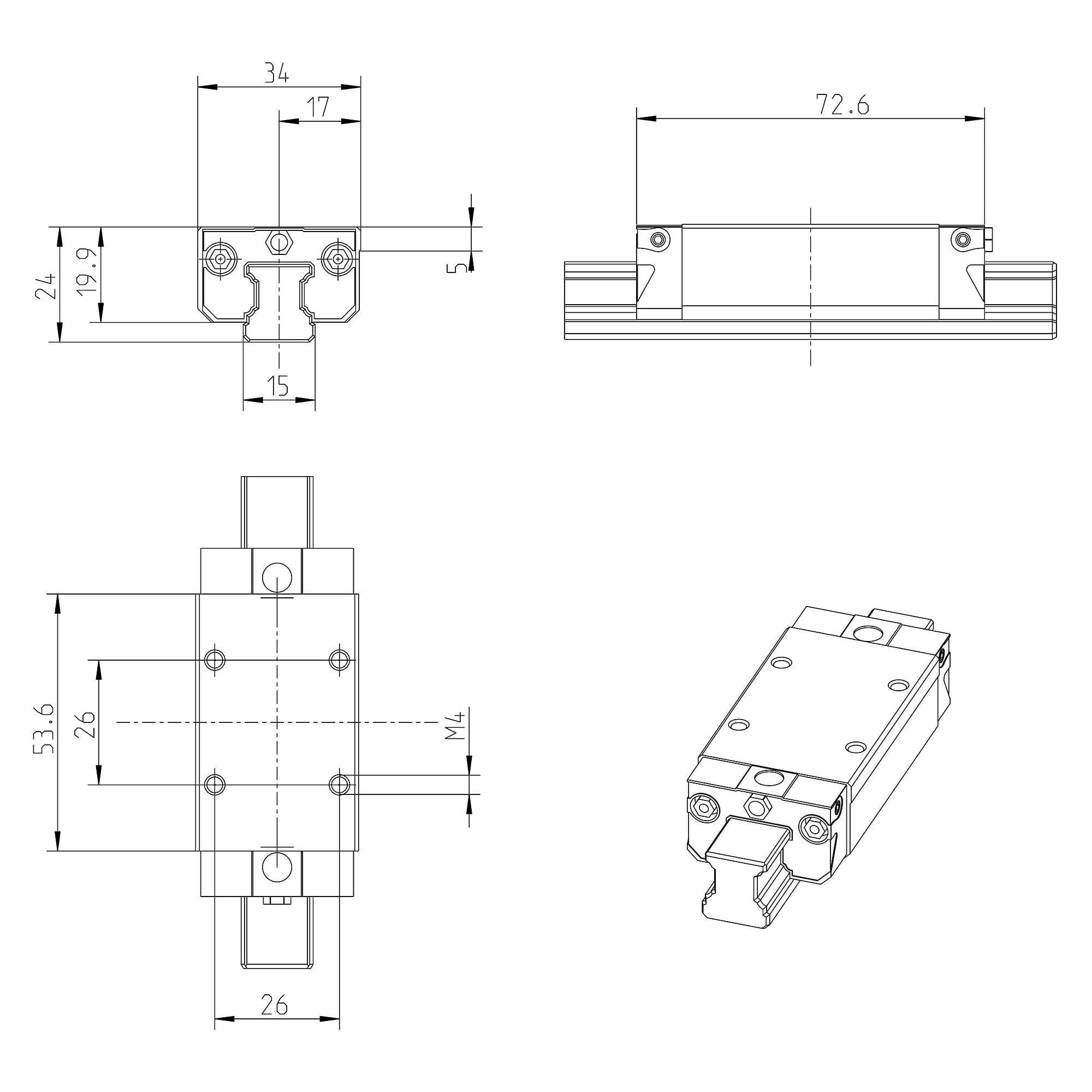 Patin à billes KWD-015-SLS-C1-N-1 - Bosch Rexroth R16231142Y