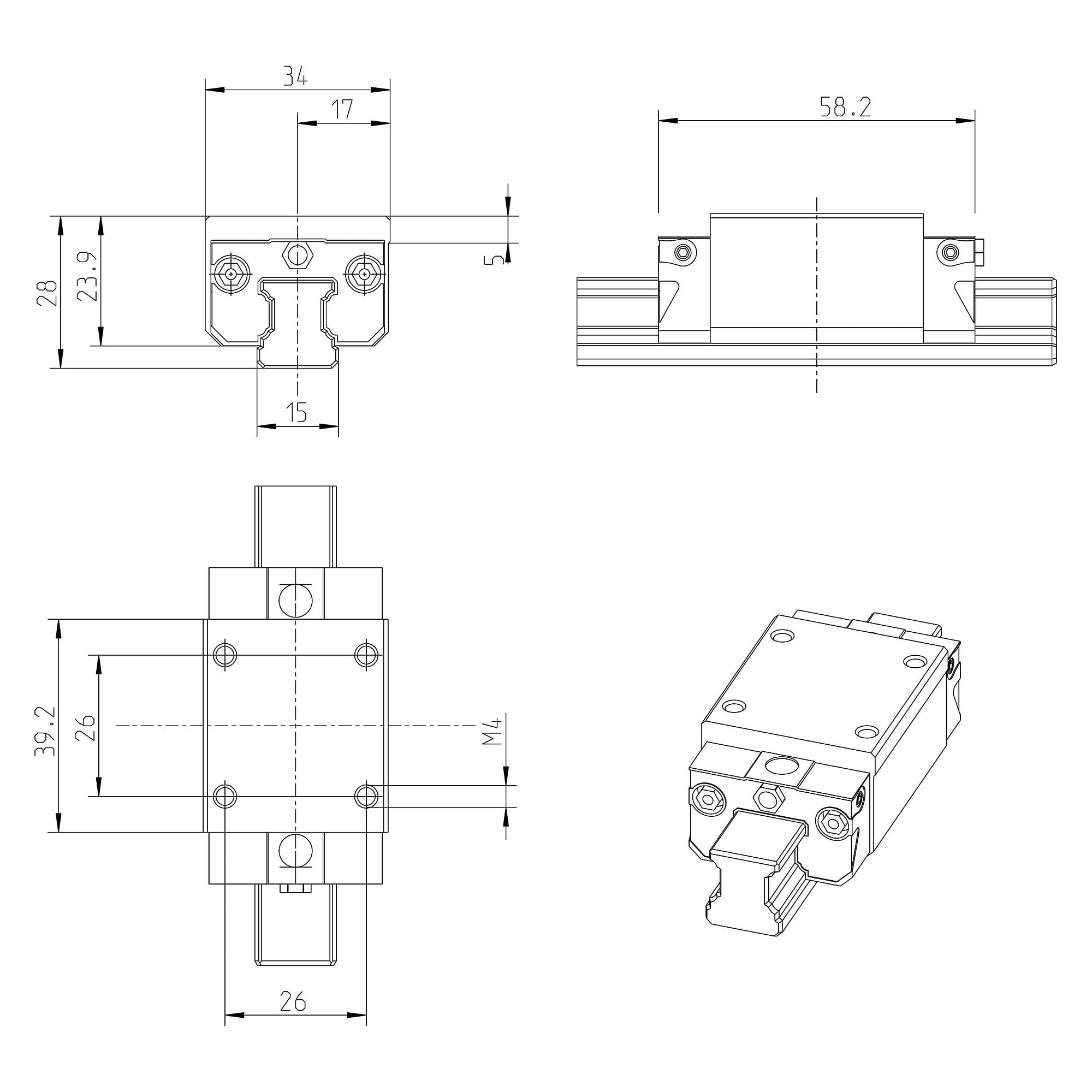 Ball runner block KWD-015-SNH-C1-XP-1 - Bosch Rexroth R16211182Y