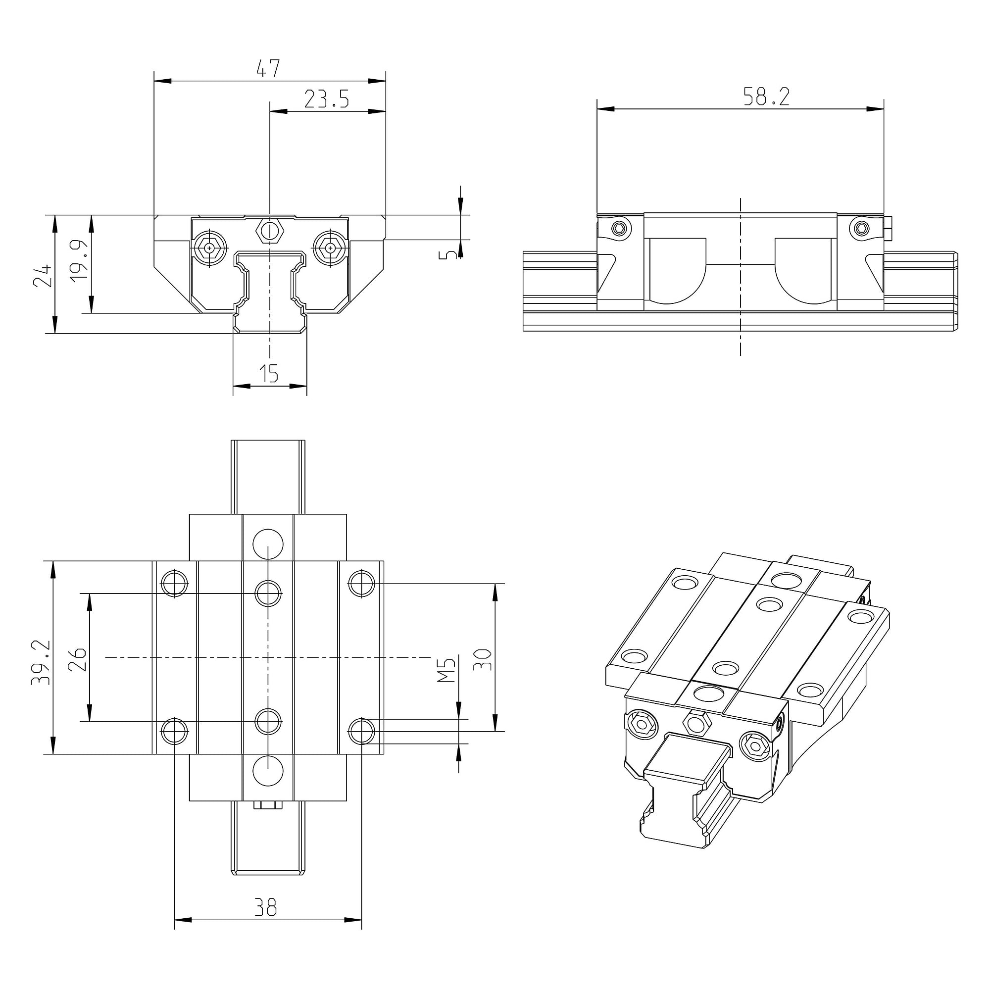 Patin à billes KWD-015-FNS-C2-P-1 - Bosch Rexroth R16511222Y