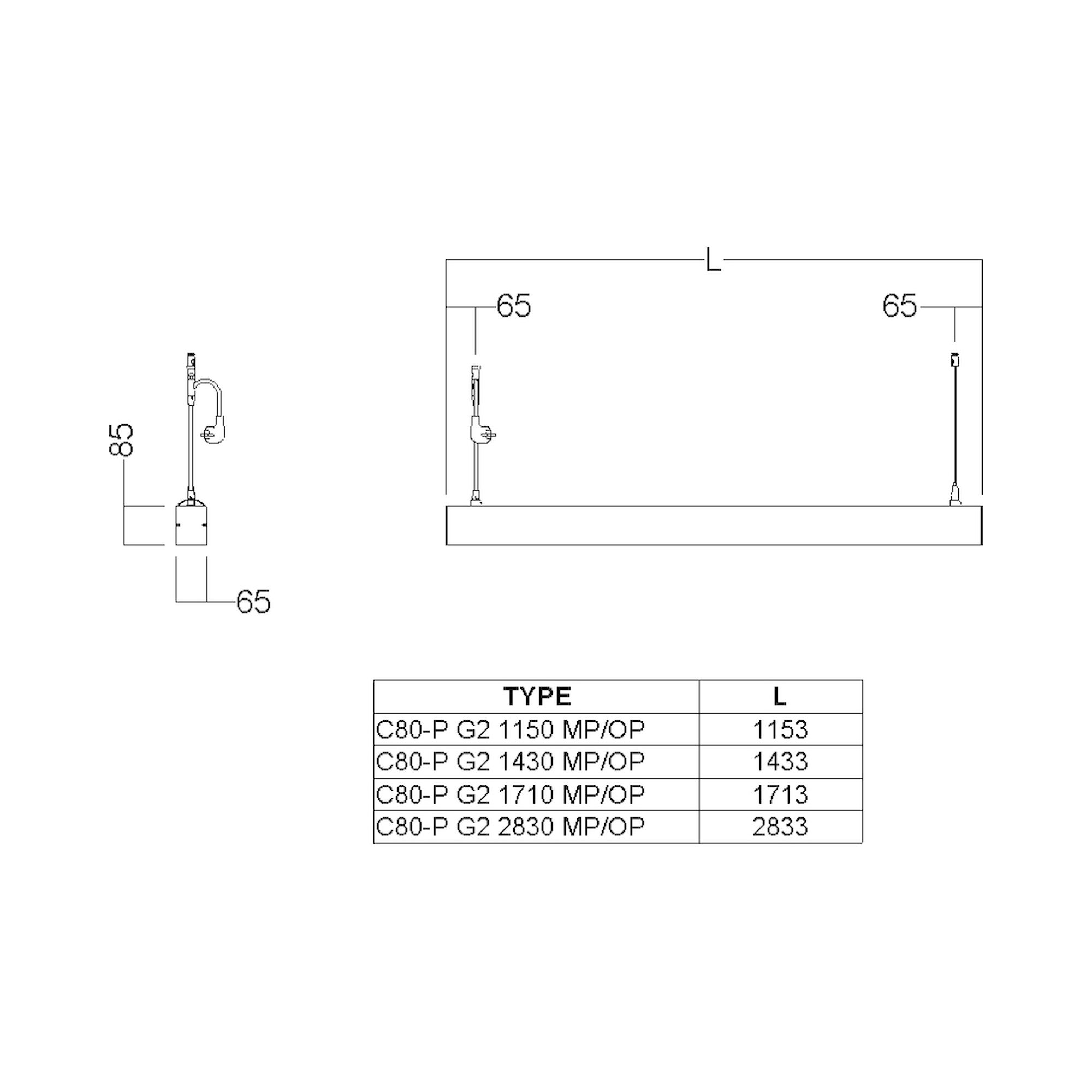 Glamox C80-P1430 suspension, 9094 lm, 3000 K, à gradation DALI