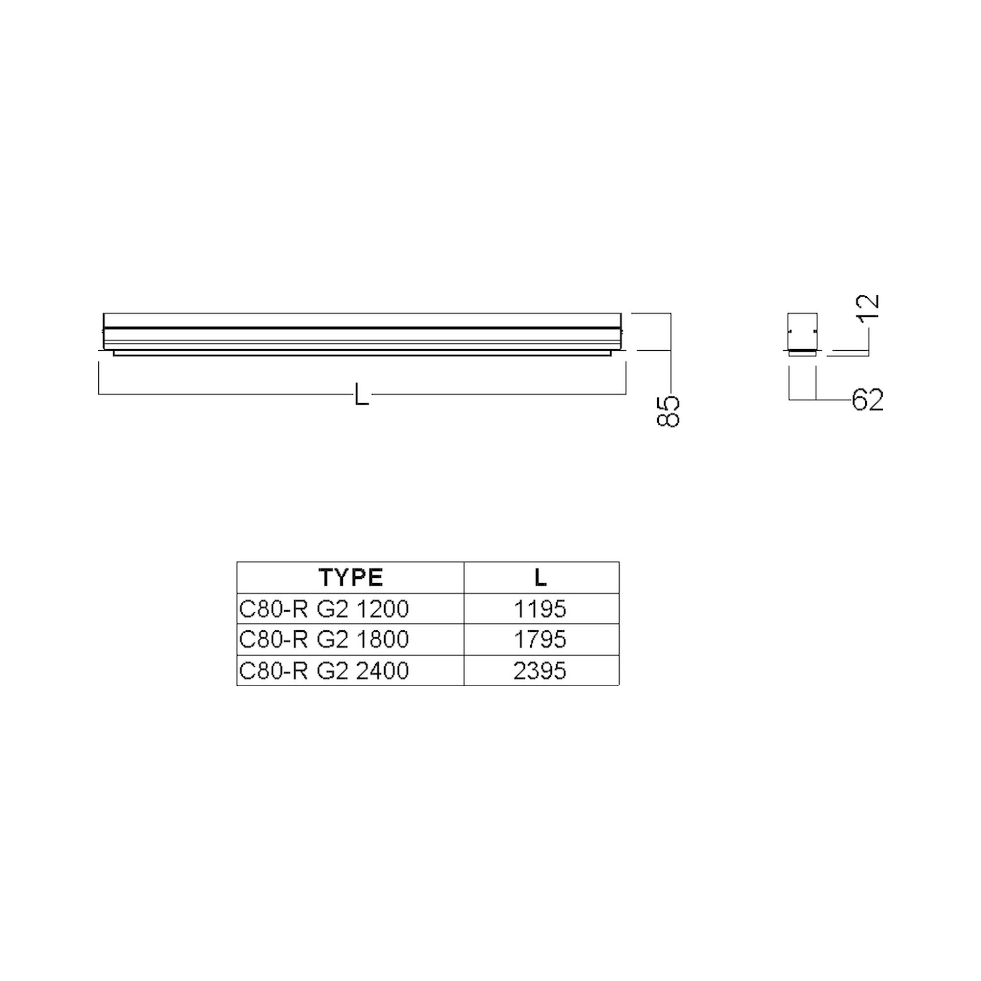 Glamox C80-R2400 luminaire encastré, 8309 lm, 4000 K, commutable