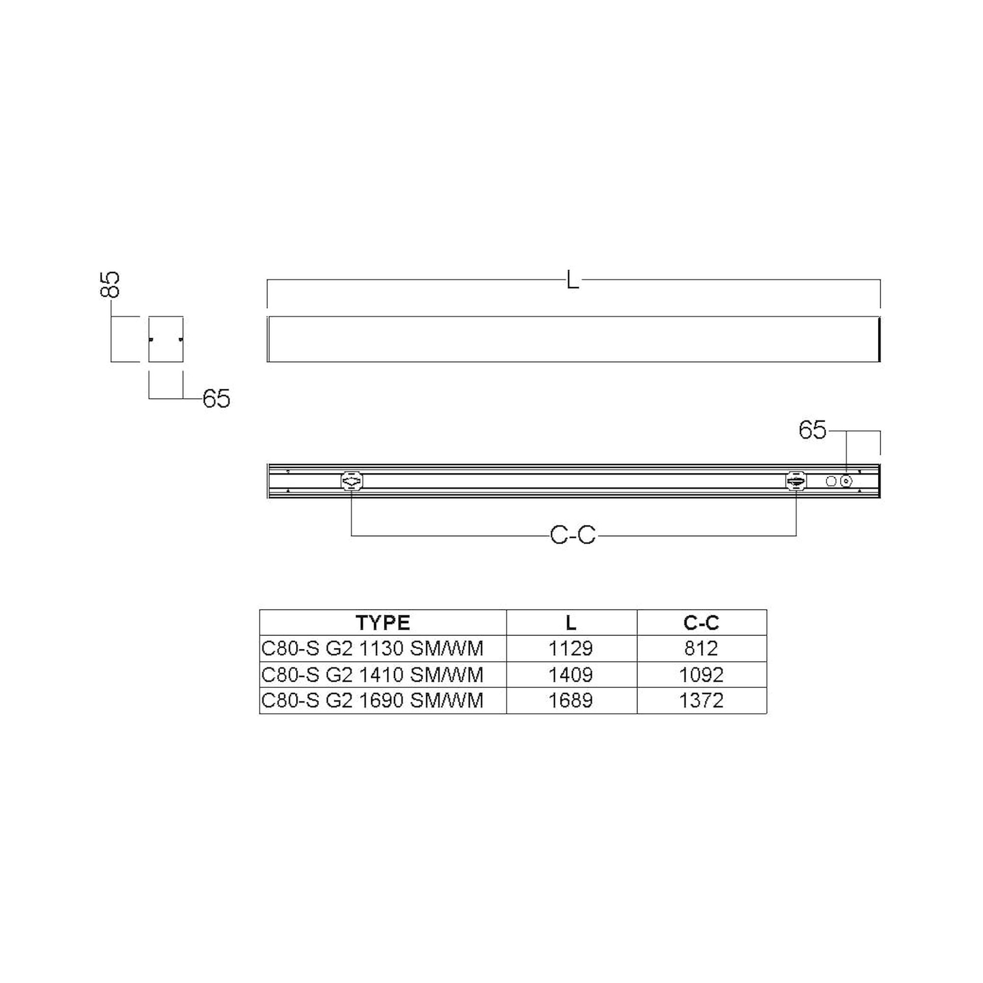 Glamox C80-S1130 luminaire en saillie, 3820 lm, 3000 K, commutable