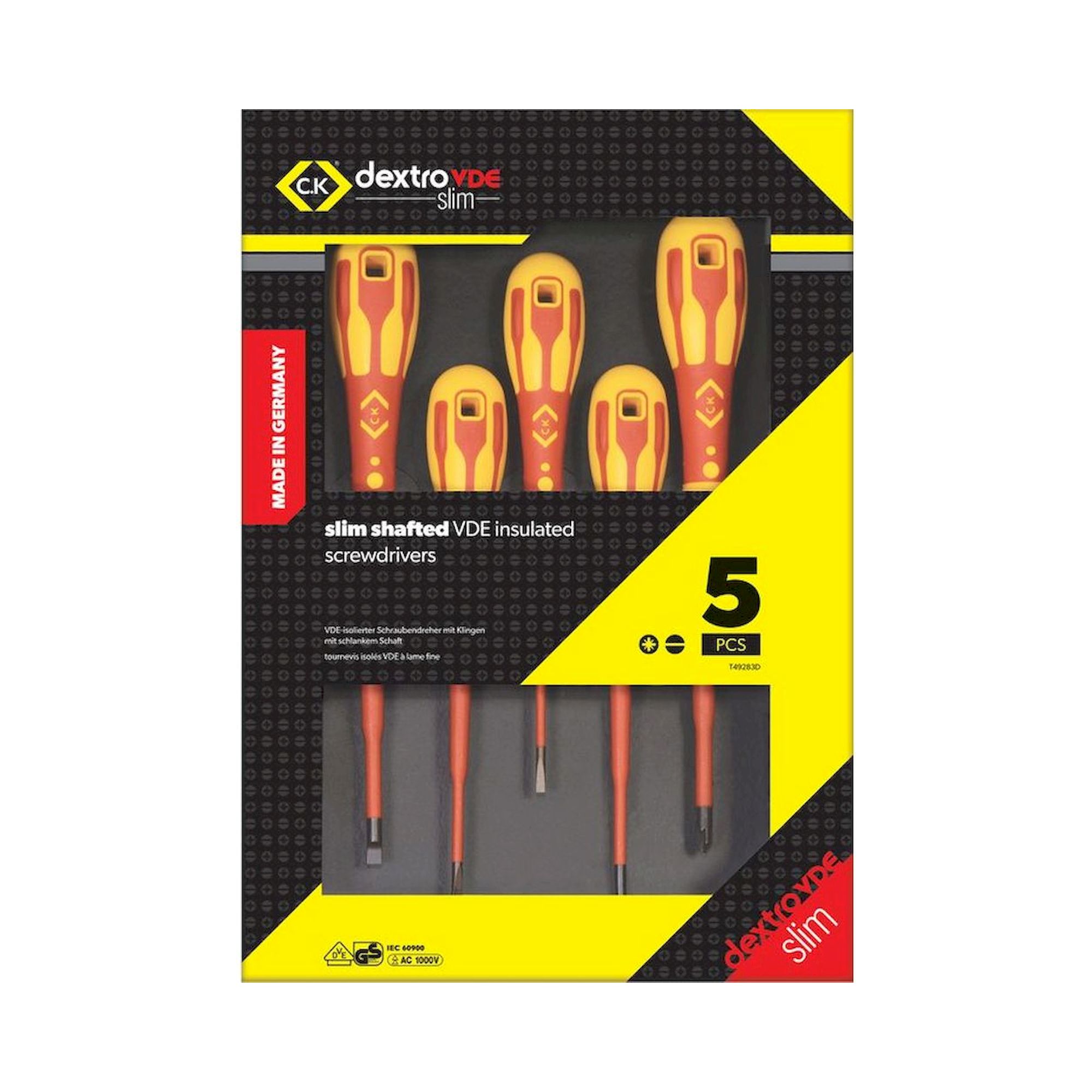 C.K T49283D. Dextro VDE Slim Schraubendrehersatz Schlitz/PZ, 5-teilig