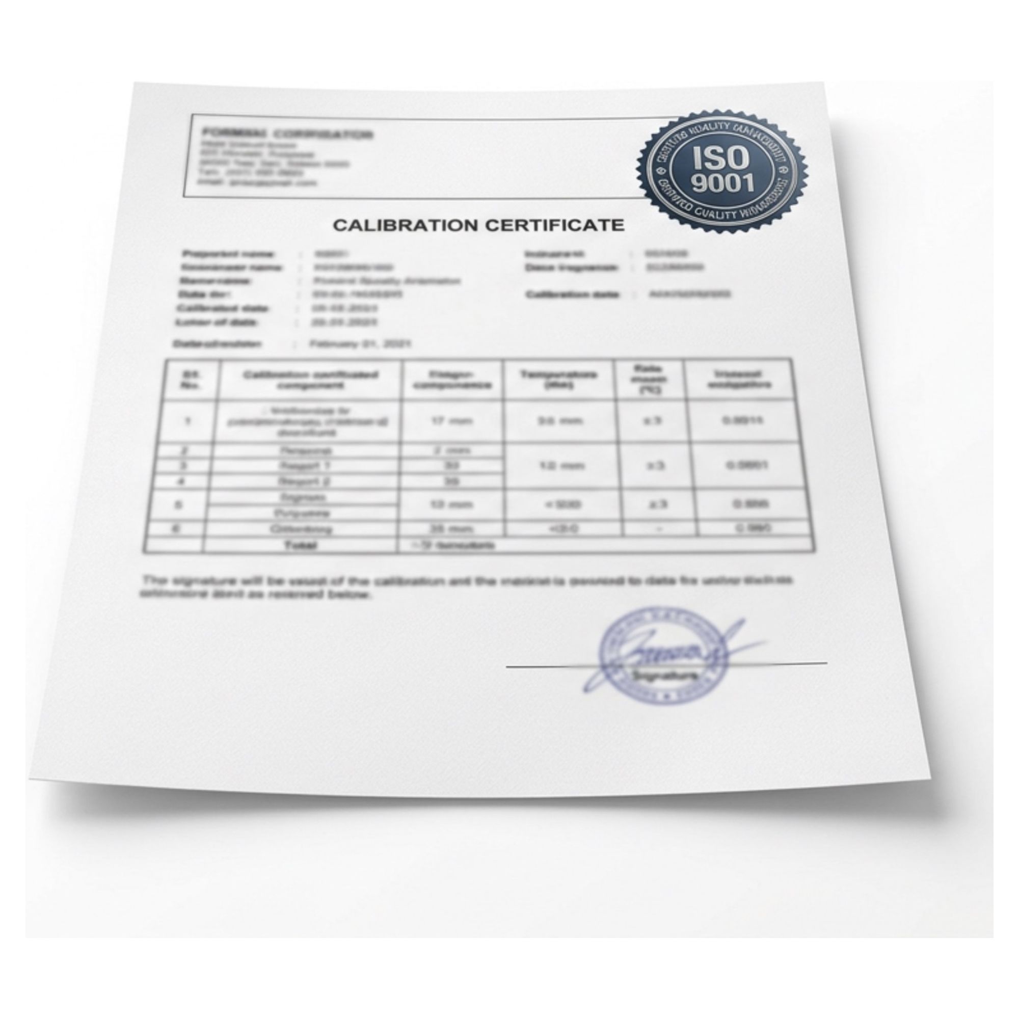 Certificat d'étalonnage traçable ISO 9000 pour Tekmatrix - Iteco CK-013