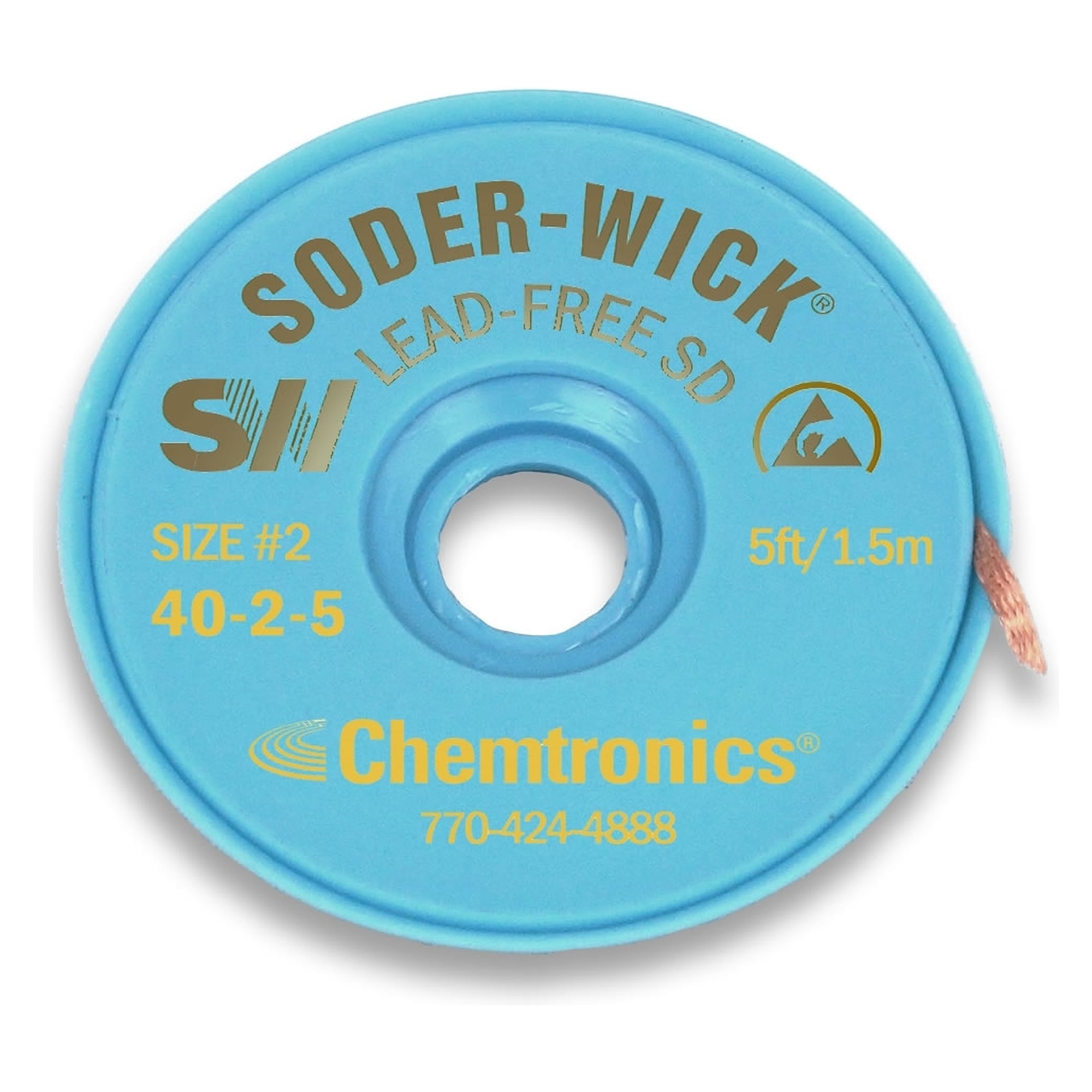 Soder-Wick Lead-Free Desoldering Braid 1.5 mm x 1.5 m, ESD-safe Bobbin, pack of 25 reels - Chemtronics SW40-2-5