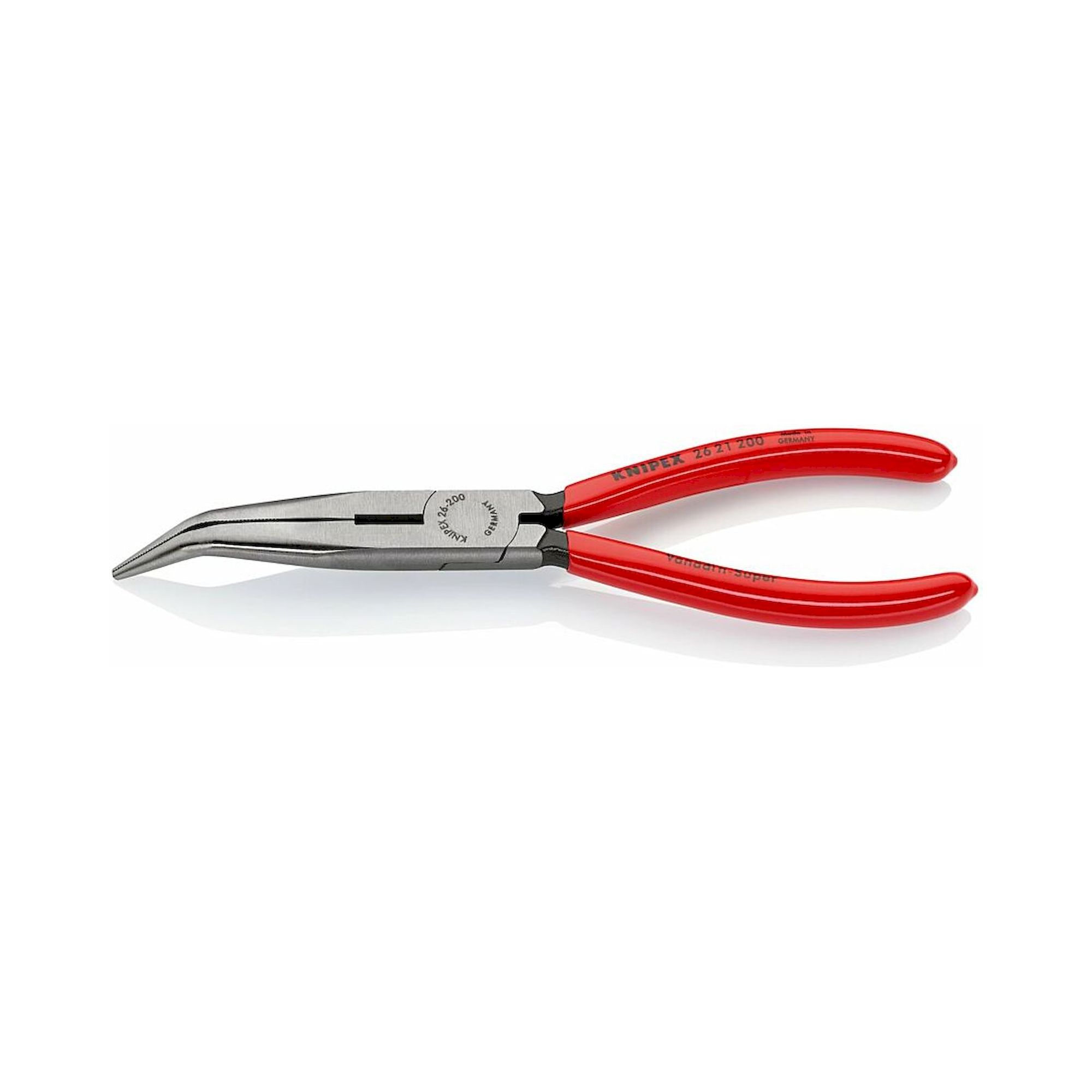 Knipex 26 21 200 SB. Flachrundzange mit Schneide (Storchschnabelzange) mit Kunststoff überzogen, 40° abgewinkelt, schwarz atramentiert, 200 mm (SB-Karte/Blister)