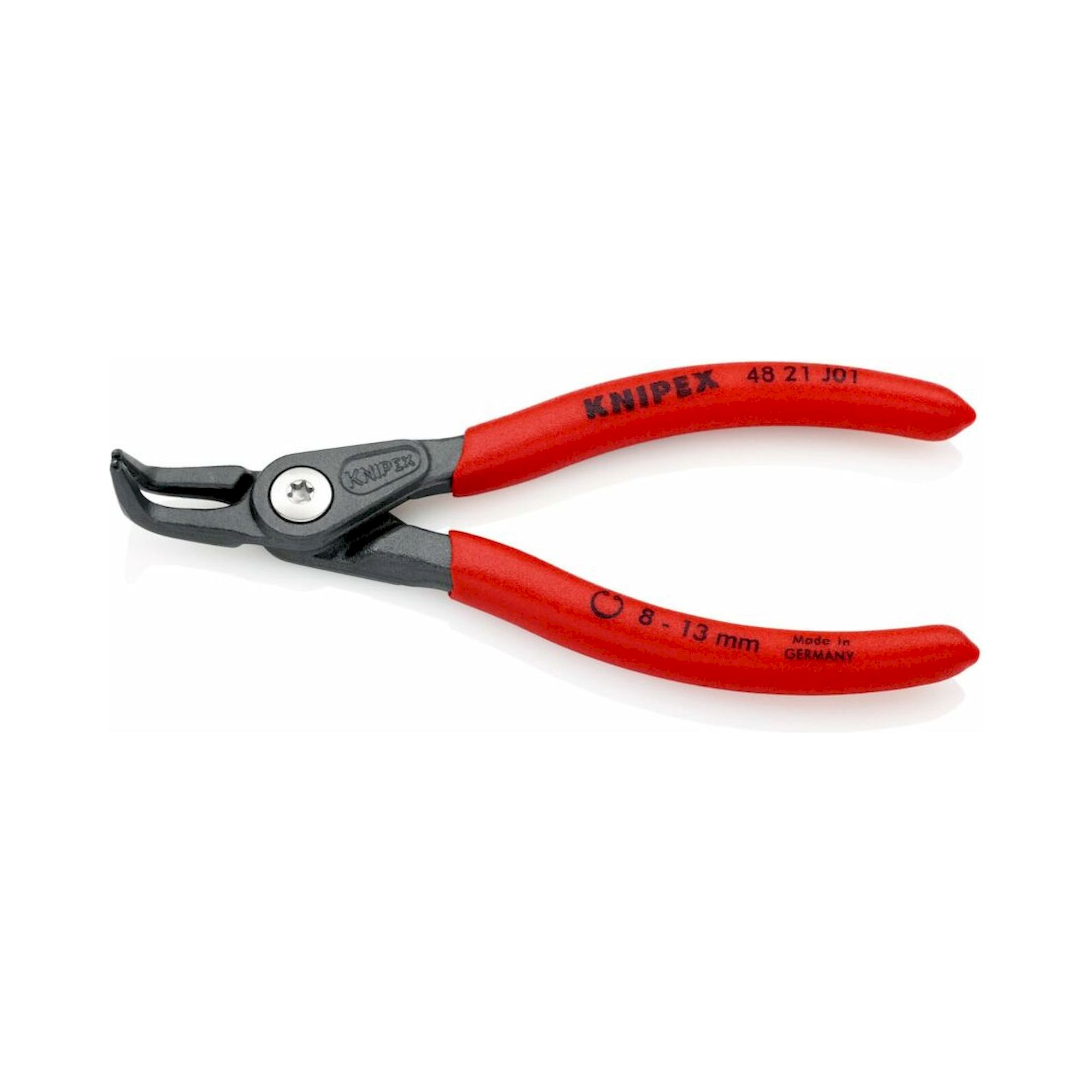 Knipex 48 21 J01 SB. Präzisions-Sicherungsringzange für Innenringe in Bohrungen mit rutschhemmendem Kunststoff überzogen, Ø 8 – 13 mm, grau, atramentiert 130 mm (SB-Karte/Blister)