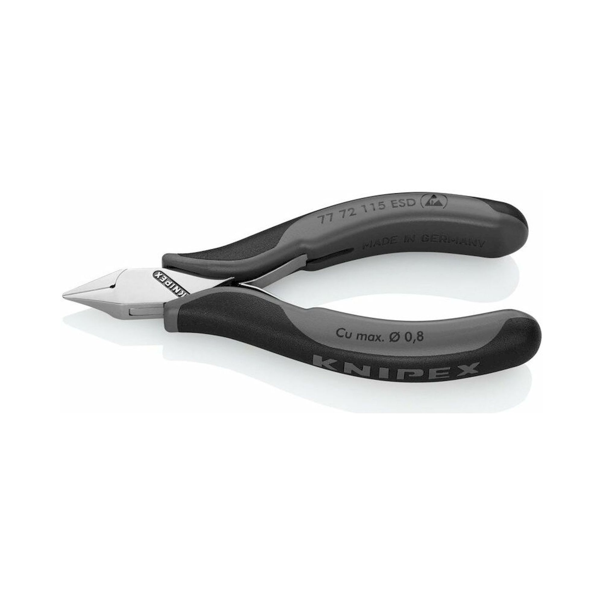 Knipex 77 72 115 ESD. ESD Elektronik-Seitenschneider, spitzer Mini-Kopf, mit kleiner Facette, 115 mm
