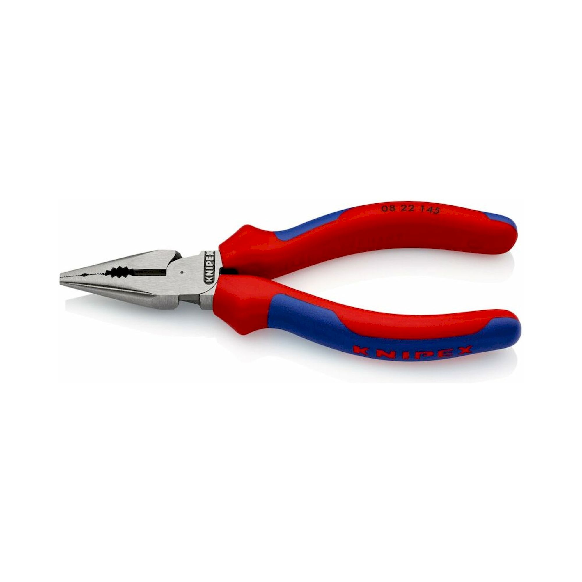 Knipex 08 22 145 SB. Spitz-Kombizange mit Mehrkomponenten-Hüllen, schwarz atramentiert, 145 mm (SB-Karte/Blister)