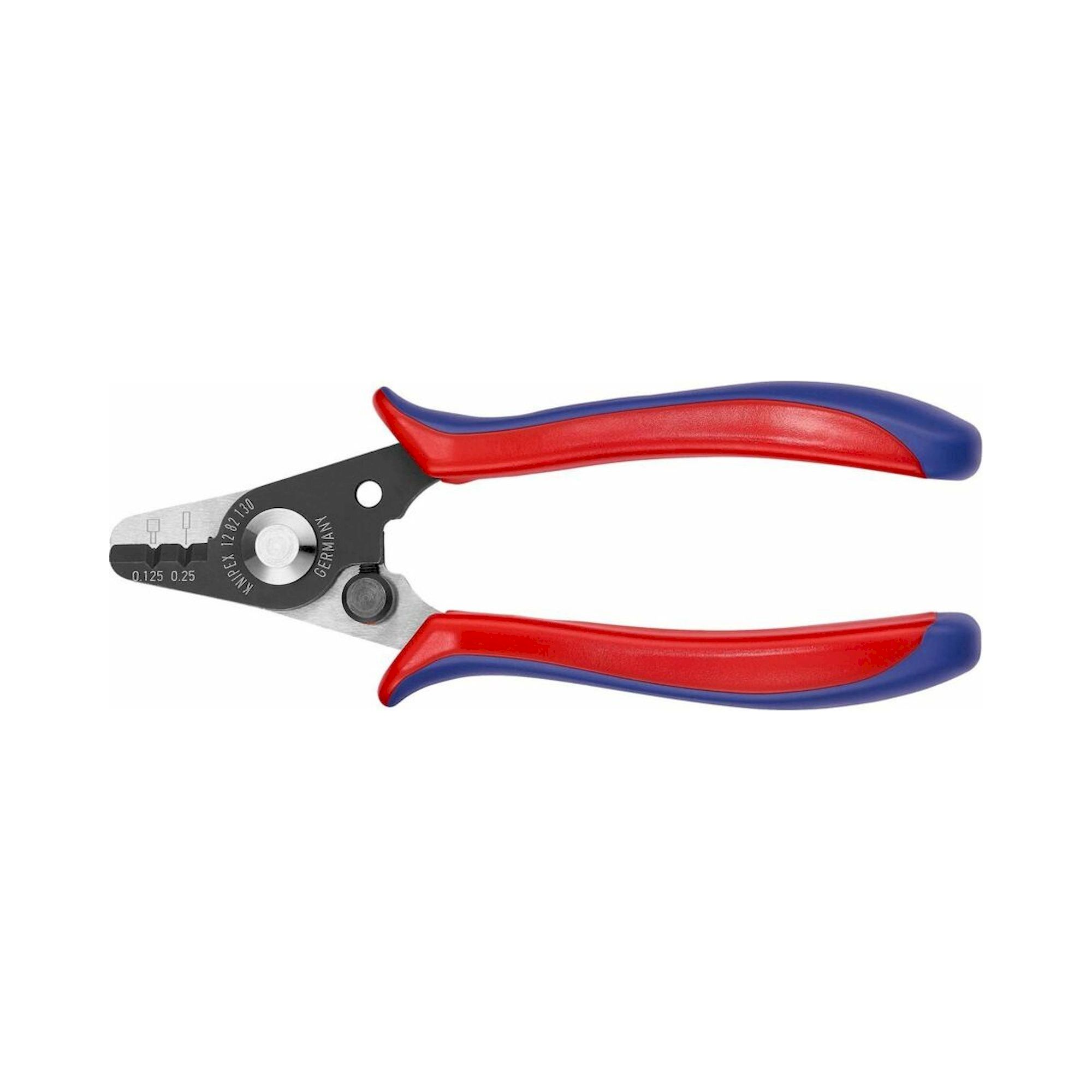 Knipex 12 82 130 SB. Pince à dénuder pour câbles à fibres optiques, brunie, avec poignées en plastique, 130 mm, emballage SB