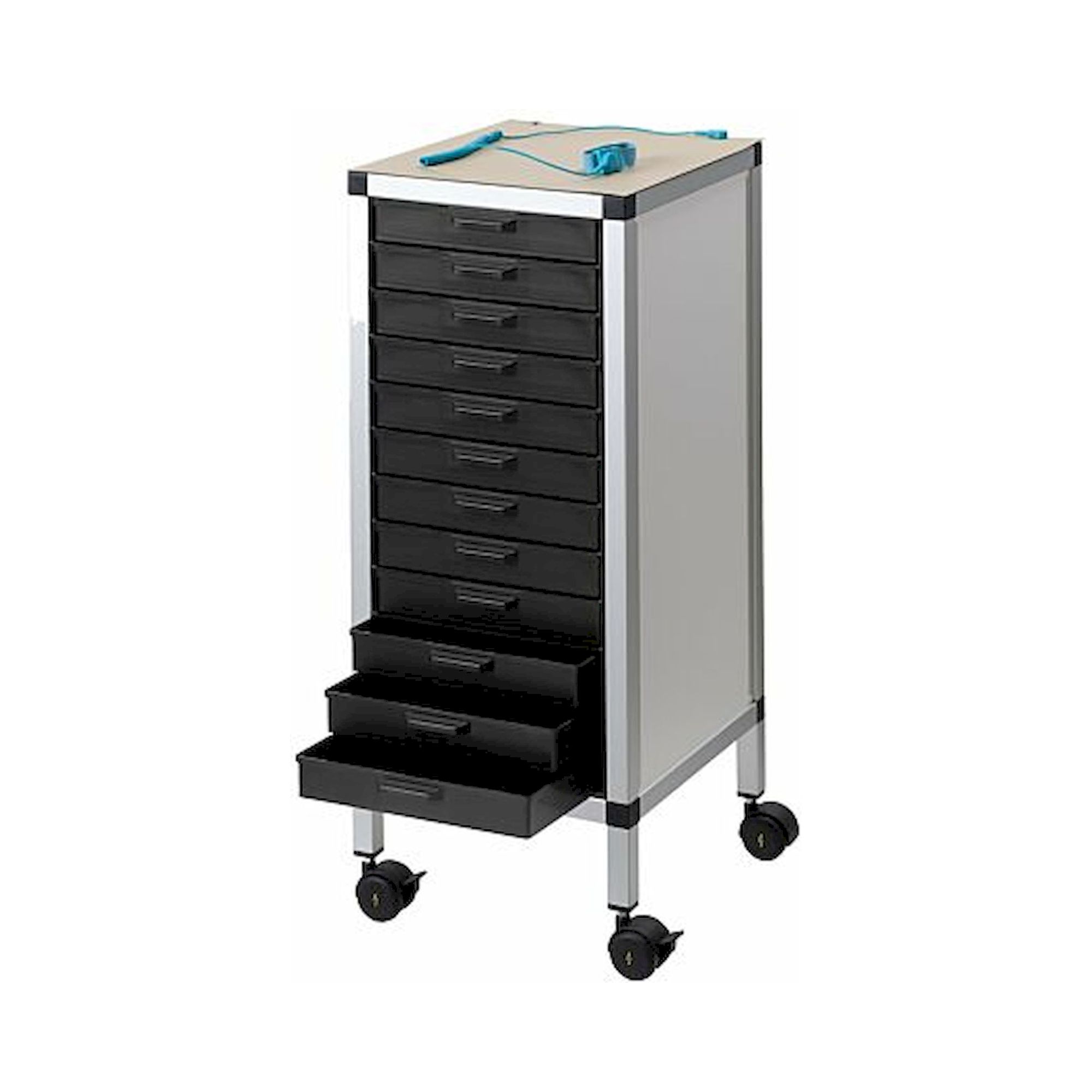 Licefa 8900050. Rollboy Single 340/40 ESD, 12 Schubladen, mit Arbeitsmatte schwarz, 318 x 365 x 806 mm
