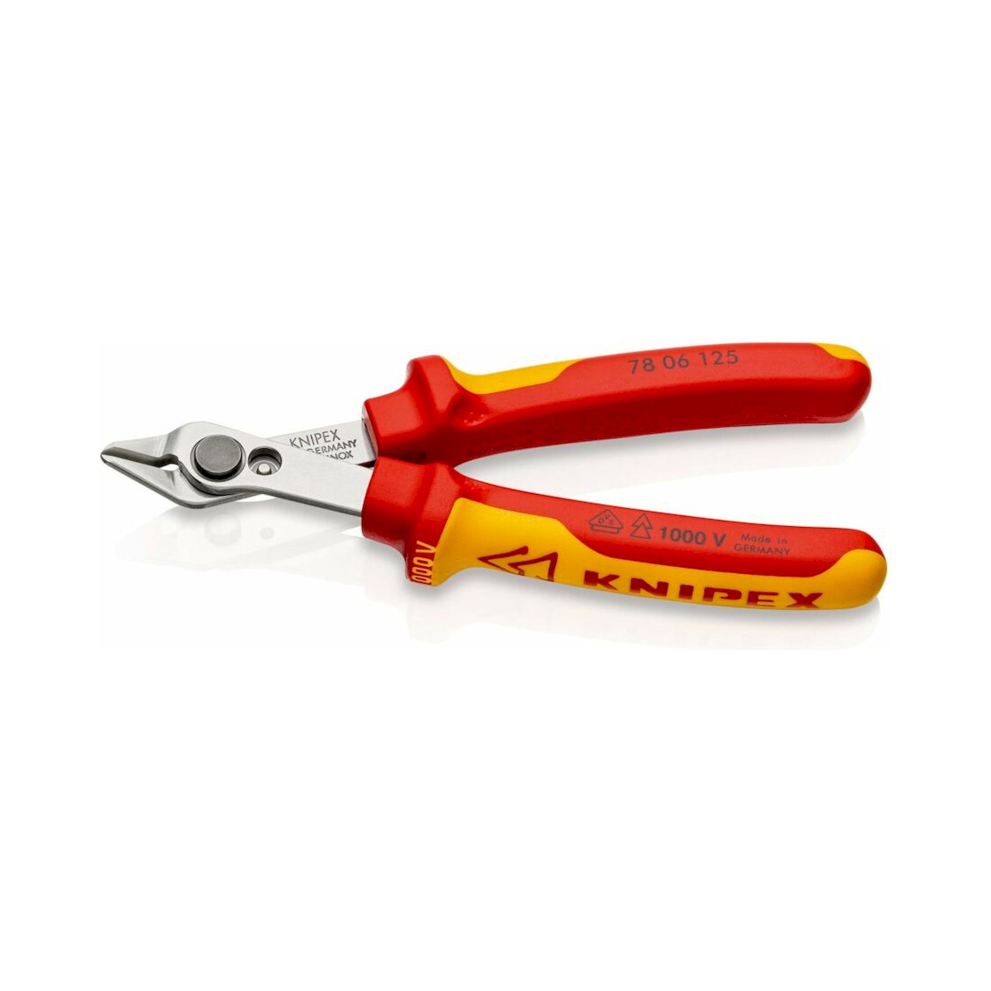 Knipex 78 06 125 SB. Electronic Super Knips® VDE, isoliert, mit Mehrkomponenten-Hüllen, VDE-geprüft 125 mm (SB-Karte/Blister)