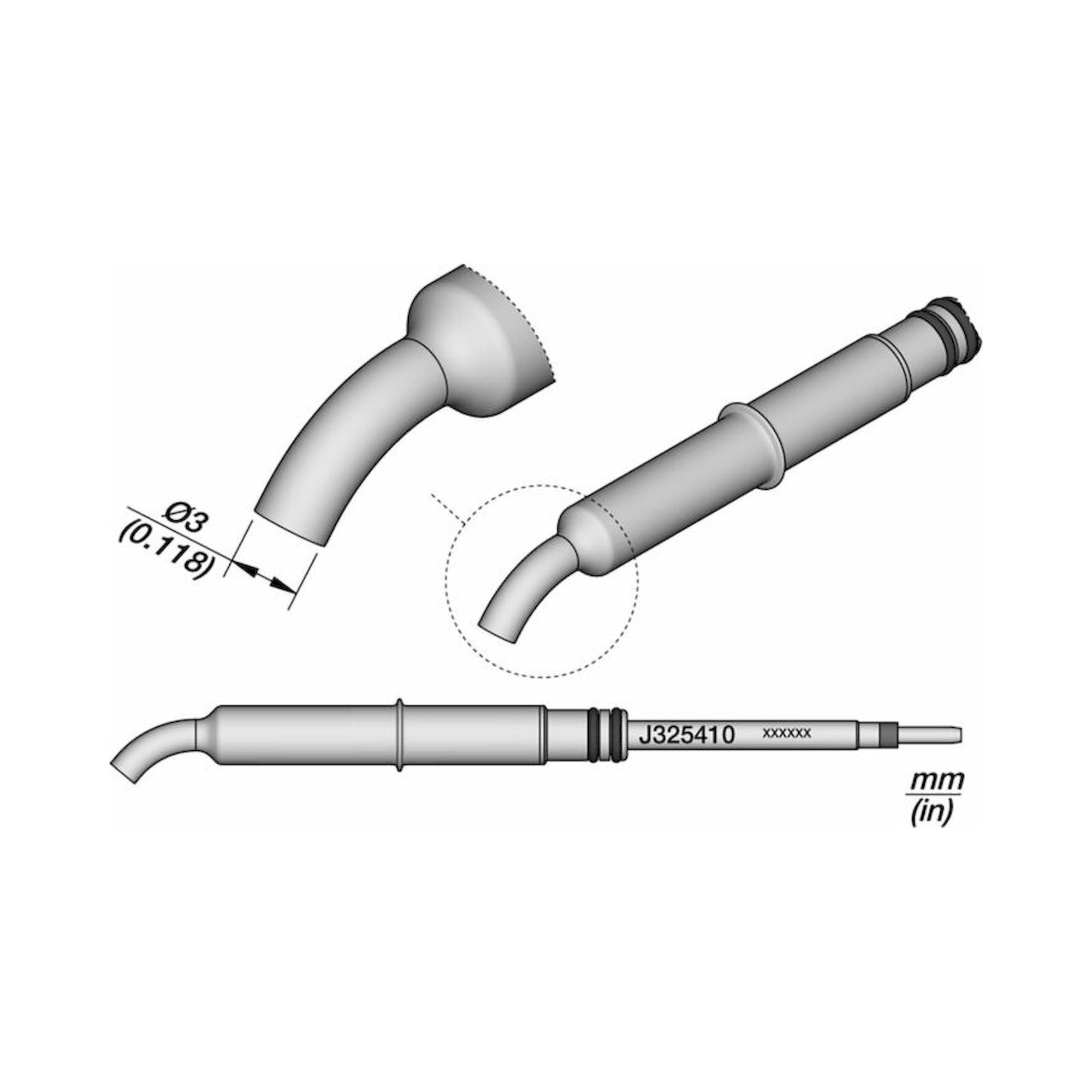  JBC J325410. Gebogene Kartusche Ø 3 mm 45º, J325410