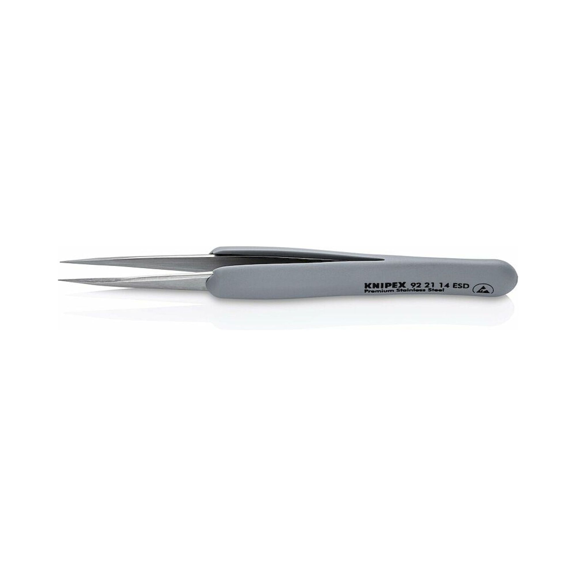 Knipex 92 21 14 ESD. ESD Präzisionspinzette mit gummiertem Griff, glatt, spitz, 130 mm