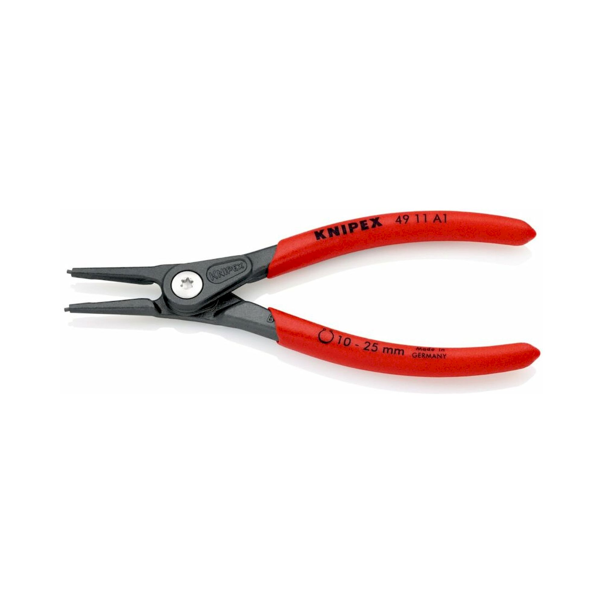 Knipex 49 11 A1 SB. Präzisions-Sicherungsringzange für Außenringe auf Wellen mit rutschhemmendem Kunststoff überzogen, Ø 10 – 25 mm, grau, atramentiert 140 mm (SB-Karte/Blister)