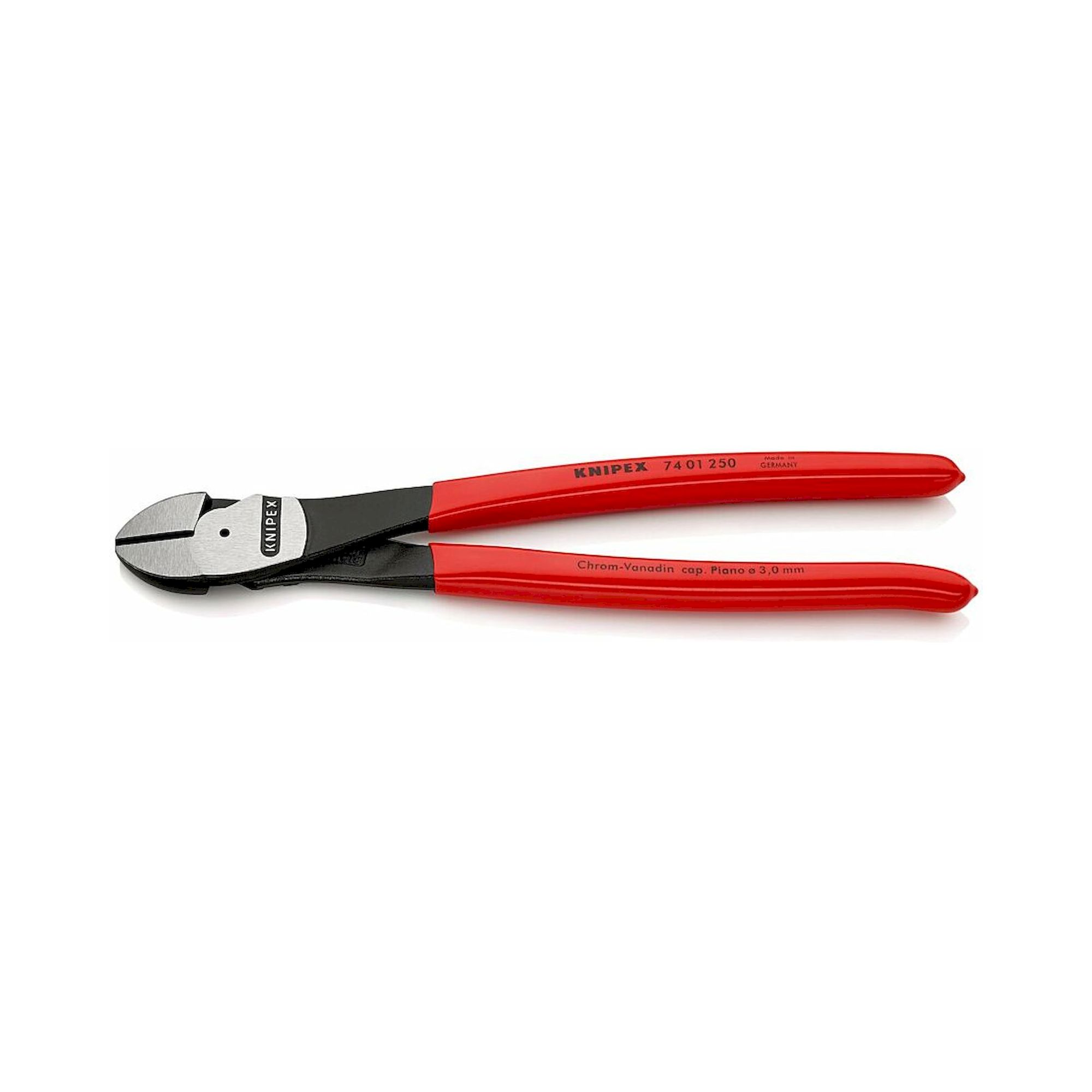 Knipex 74 01 250 SB. Kraft-Seitenschneider mit Kunststoff überzogen, schwarz atramentiert, 250 mm (SB-Karte/Blister)