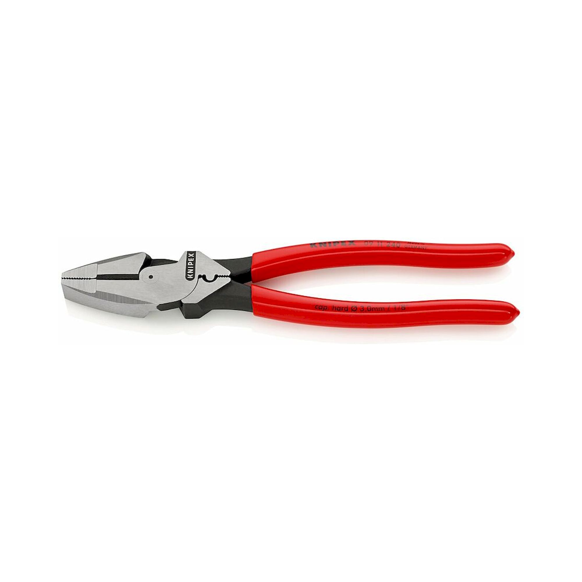 Knipex 09 11 240 SB. Kraft-Kombizange "Lineman's Pliers" mit rutschhemmendem Kunststoff überzogen, Kabel-Einziehhilfe, schwarz atramentiert, 240 mm (SB-Karte/Blister)