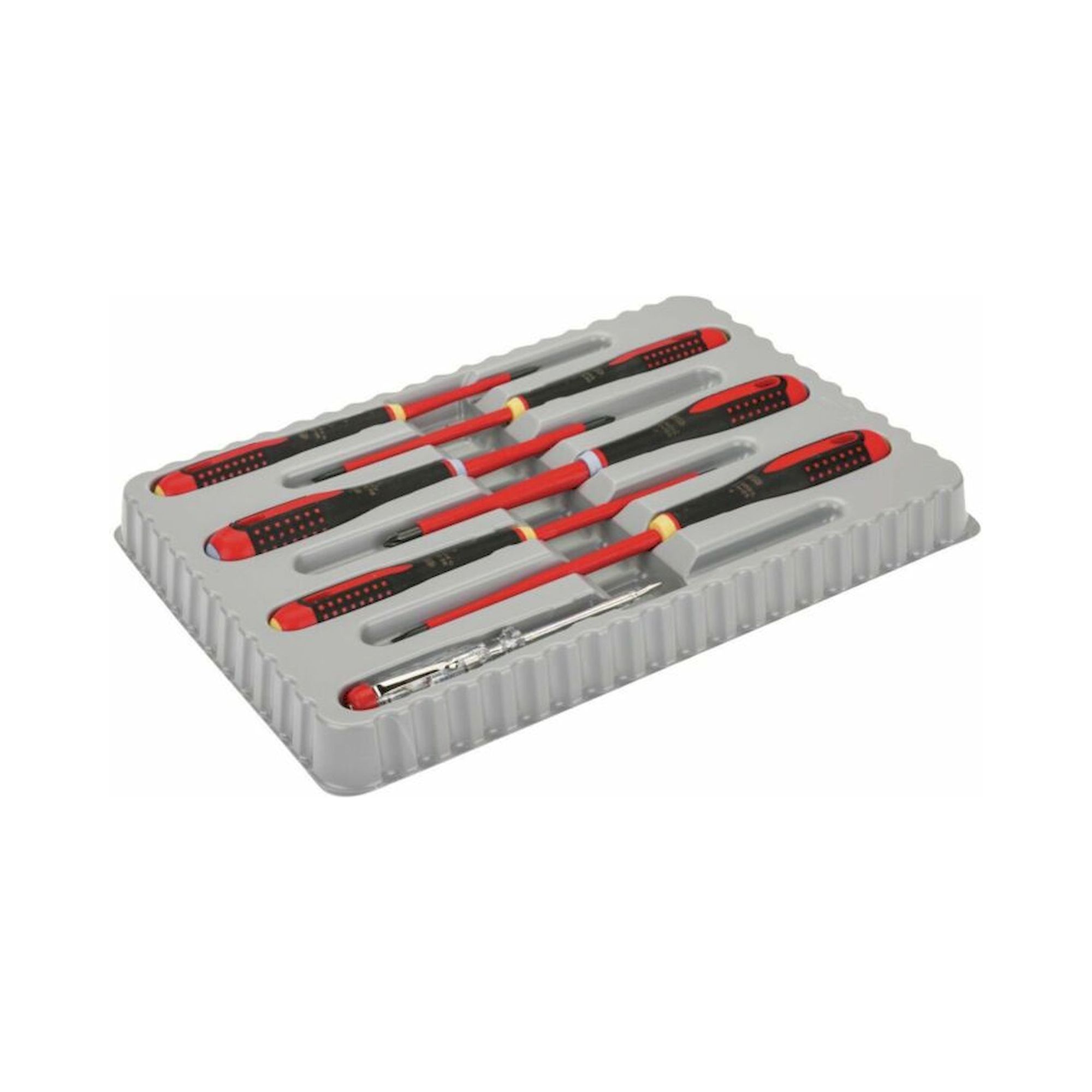 Bahco BE-9889S. Set of VDE insulated Ergo screwdriver with 3-component handle for slotted and Pozidriv screws, 7 pieces