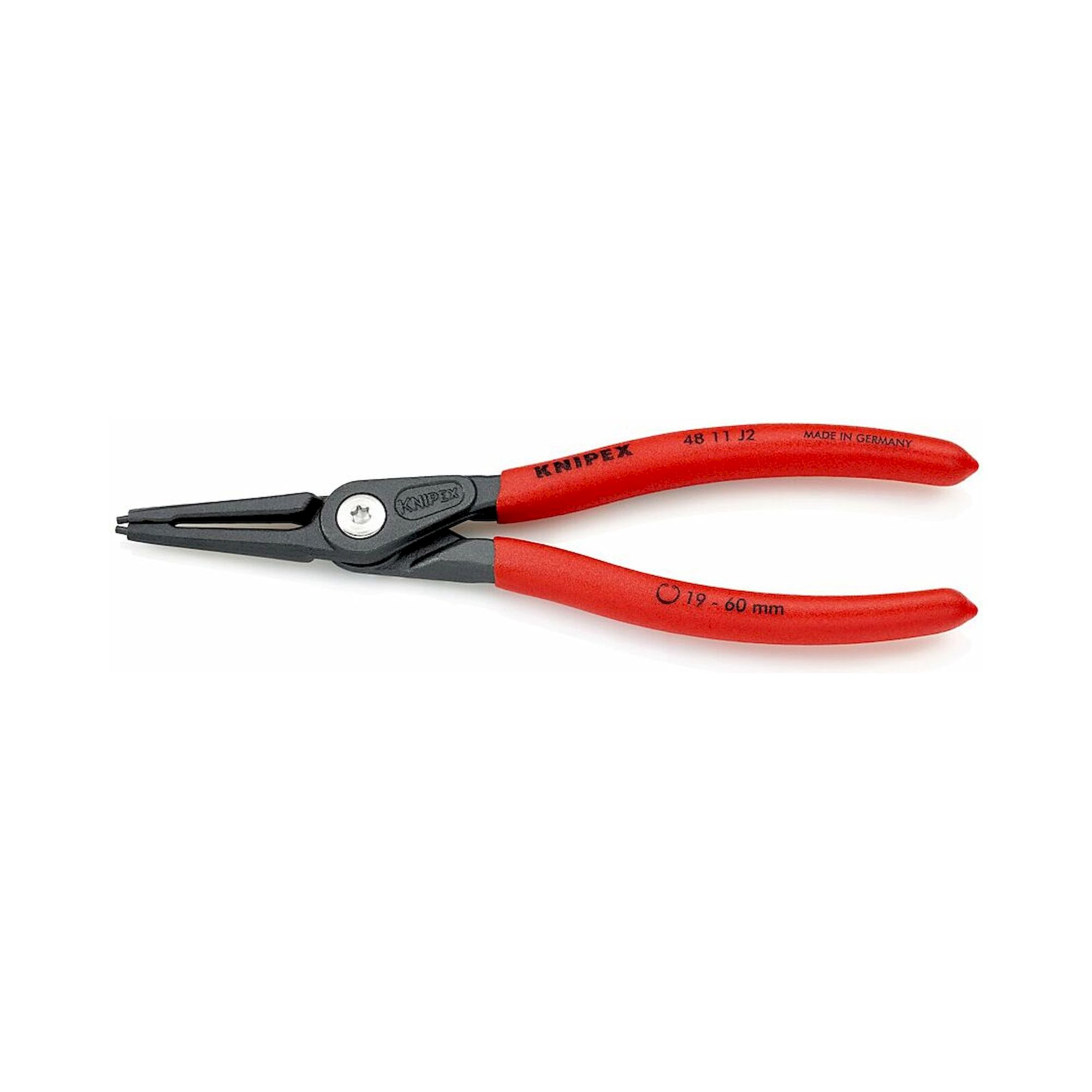 Knipex 48 11 J2 SB. Präzisions-Sicherungsringzange für Innenringe in Bohrungen mit rutschhemmendem Kunststoff überzogen, grau, atramentiert 180 mm (SB-Karte/Blister)