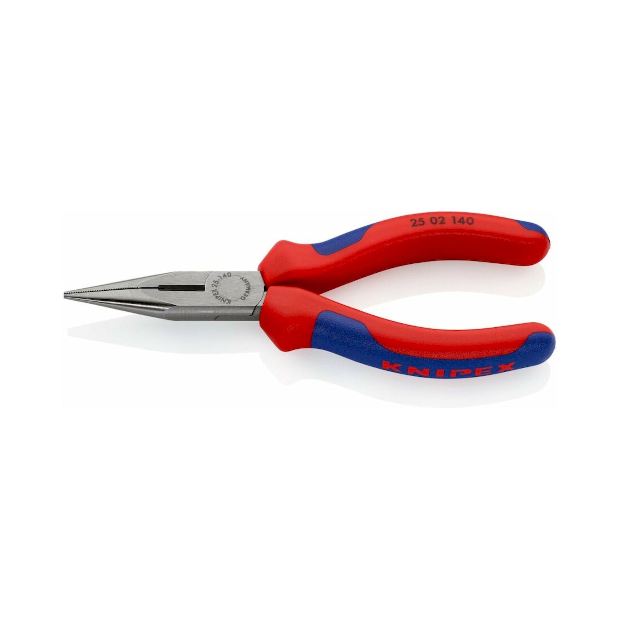 Knipex 25 02 140 SB. Flachrundzange mit Schneide (Radiozange) mit Mehrkomponenten-Hüllen, schwarz atramentiert, 140 mm (SB-Karte/Blister)