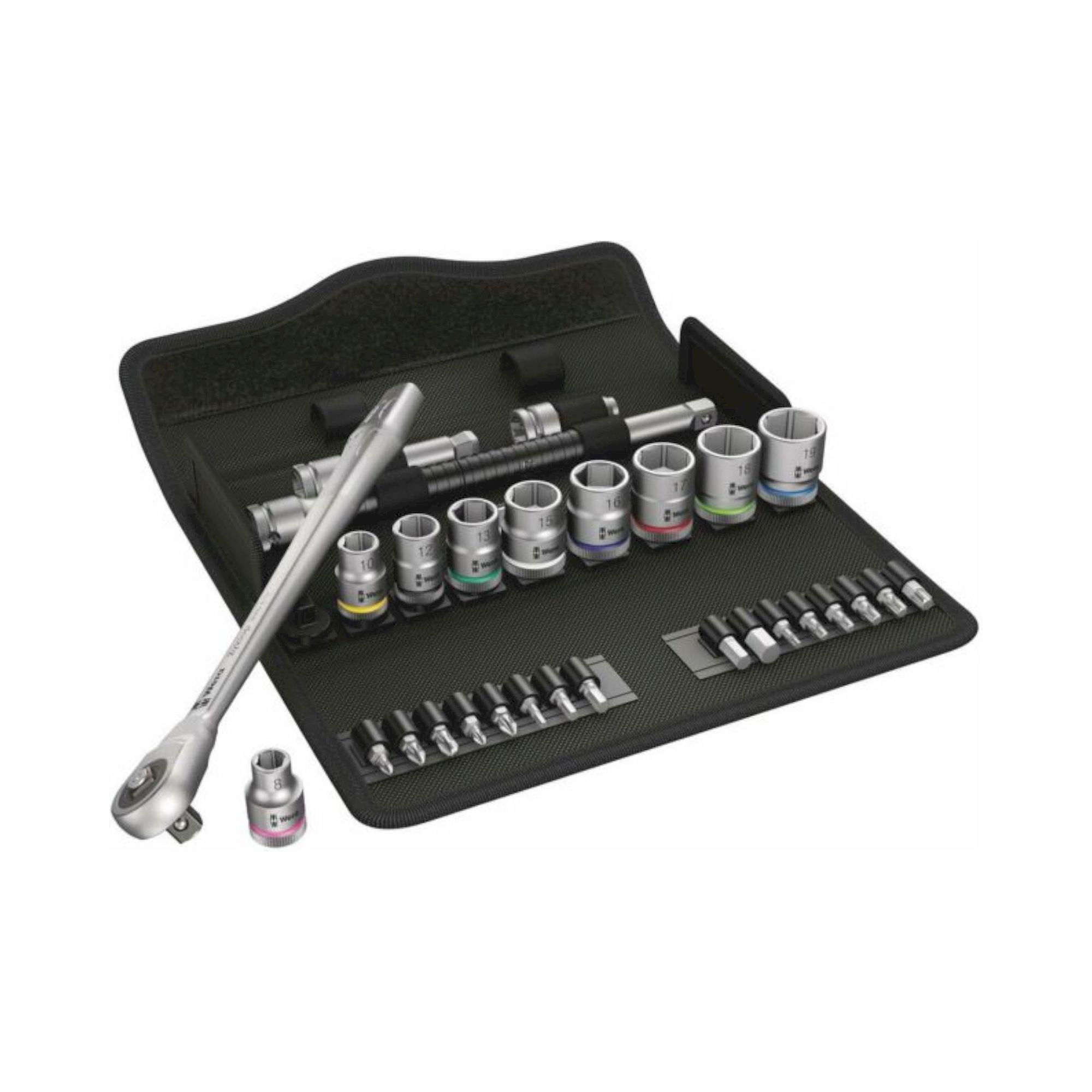 Wera 05004047001. Metal-Knarrensatz, Durchsteckvierkant, 3/8"-Antrieb, metrisch, 29-teilig