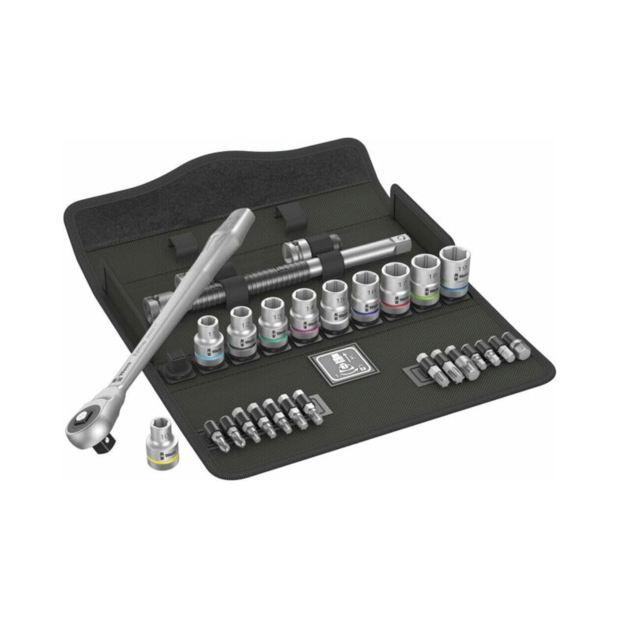 Wera 05004077001. Metal-Knarrensatz, Durchsteckvierkant, 1/2"-Antrieb, metrisch, 28-teilig