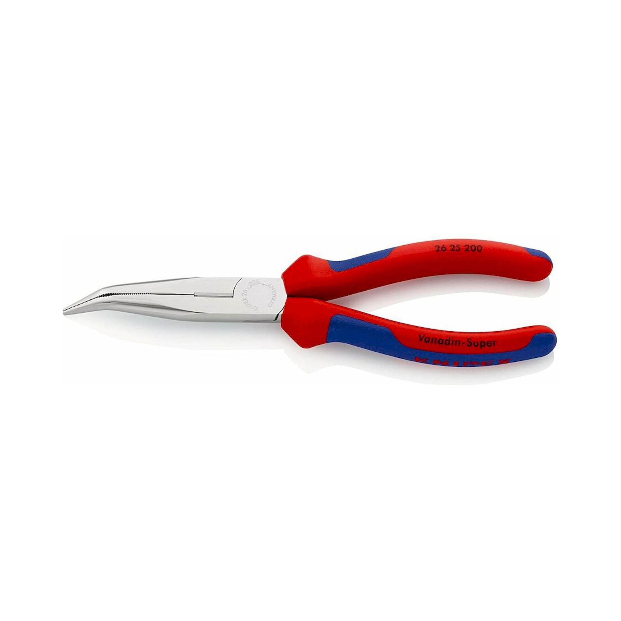 Knipex 26 25 200 SB. Flachrundzange mit Schneide (Storchschnabelzange) mit Mehrkomponenten-Hüllen, 40° abgewinkelt, verchromt, 200 mm (SB-Karte/Blister)