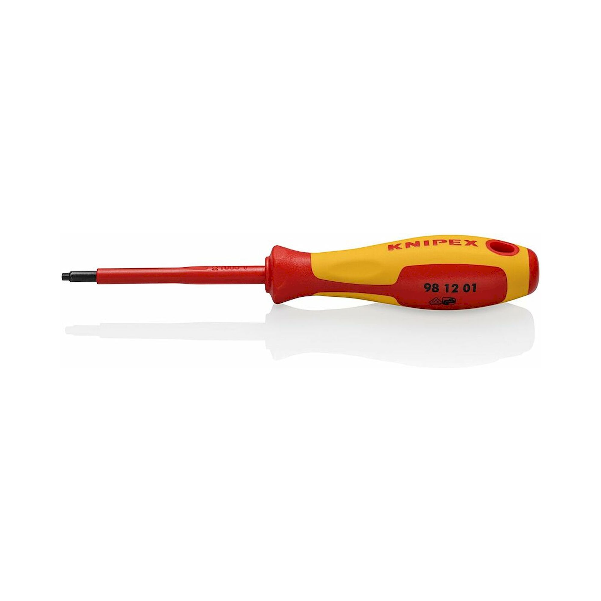 Knipex 98 12 01. Schraubendreher für Robertsonschrauben R1 isolierender Mehrkomponenten-Griff, VDE-geprüft, brüniert, 185 mm