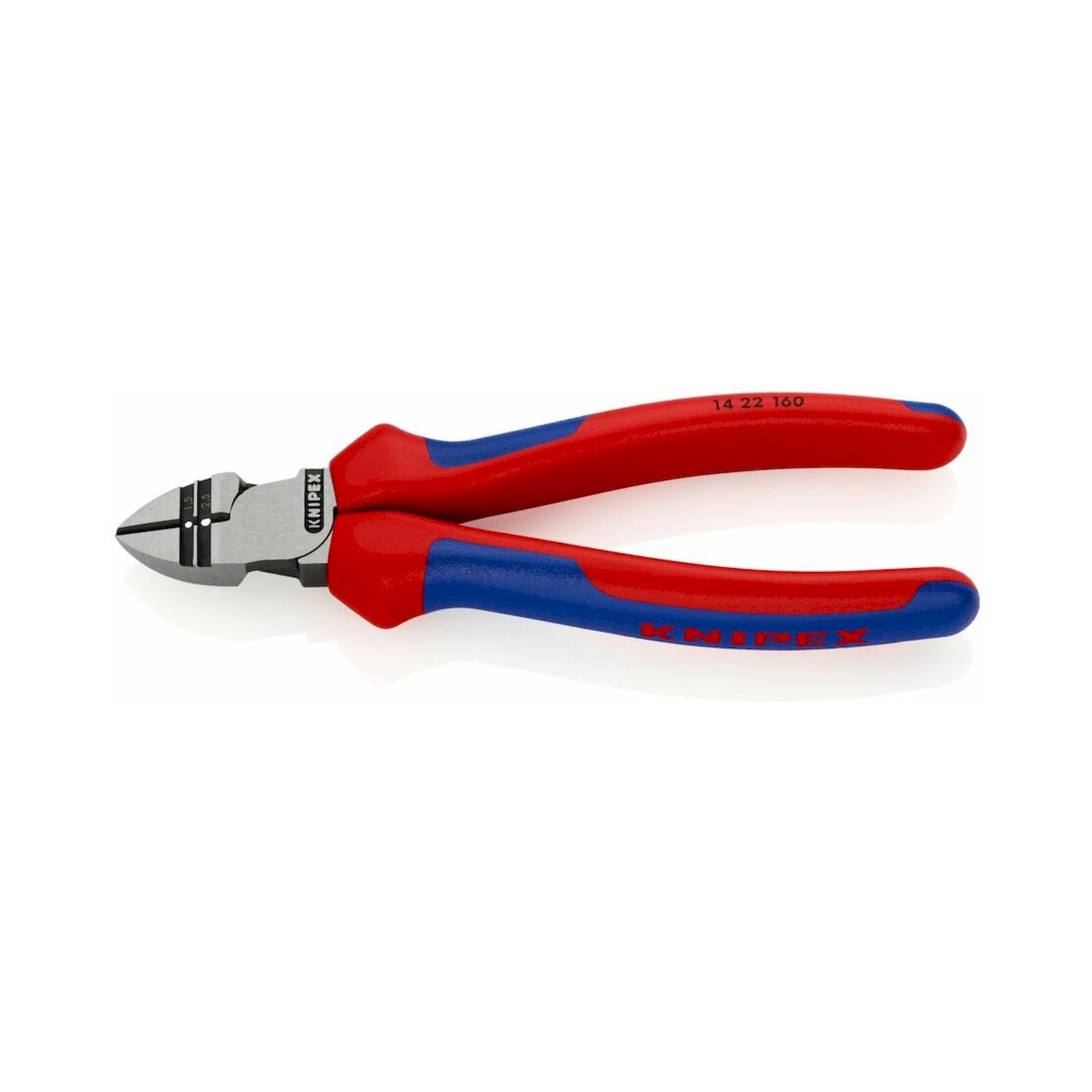 Knipex 14 22 160 SB. Abisolier-Seitenschneider mit Mehrkomponenten-Hüllen, schwarz atramentiert, 160 mm (SB-Karte/Blister)