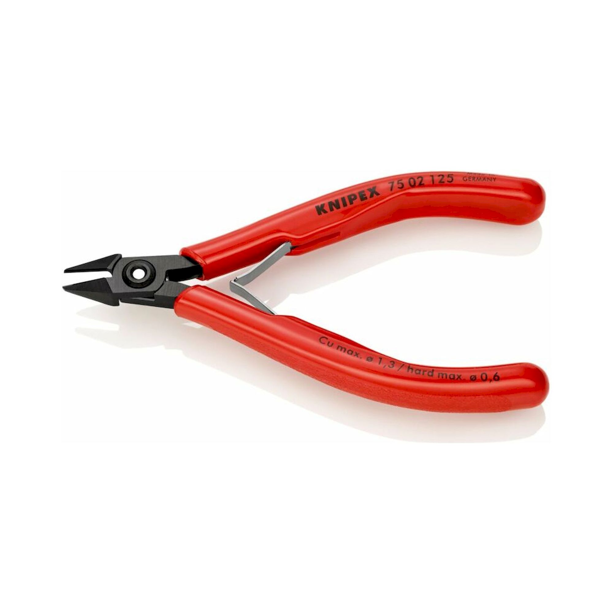 Knipex 75 02 125 SB. Elektronik-Seitenschneider mit Kunststoffhüllen, brüniert, 125 mm (SB-Karte/Blister)