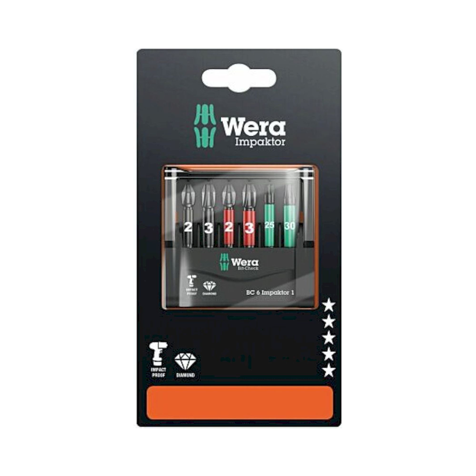 Wera 05073890001. Bit-Check 6 Impaktor 1 SB, 6-teilig