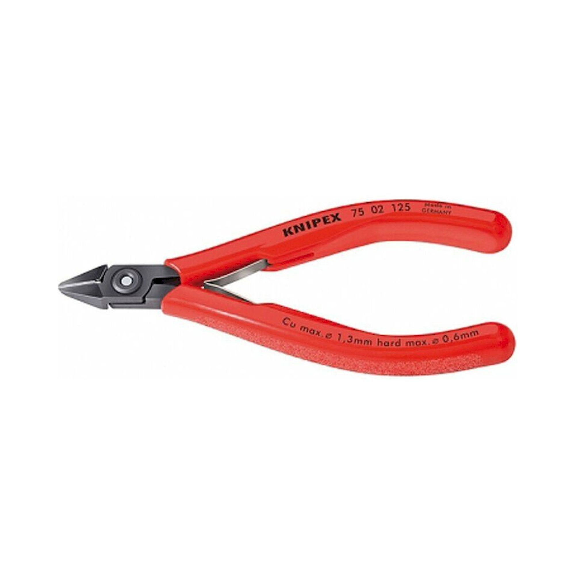 Knipex 75 02 125. Elektronik-Seitenschneider, mit Facette, mit Kunststoff-Hüllen, 125 mm