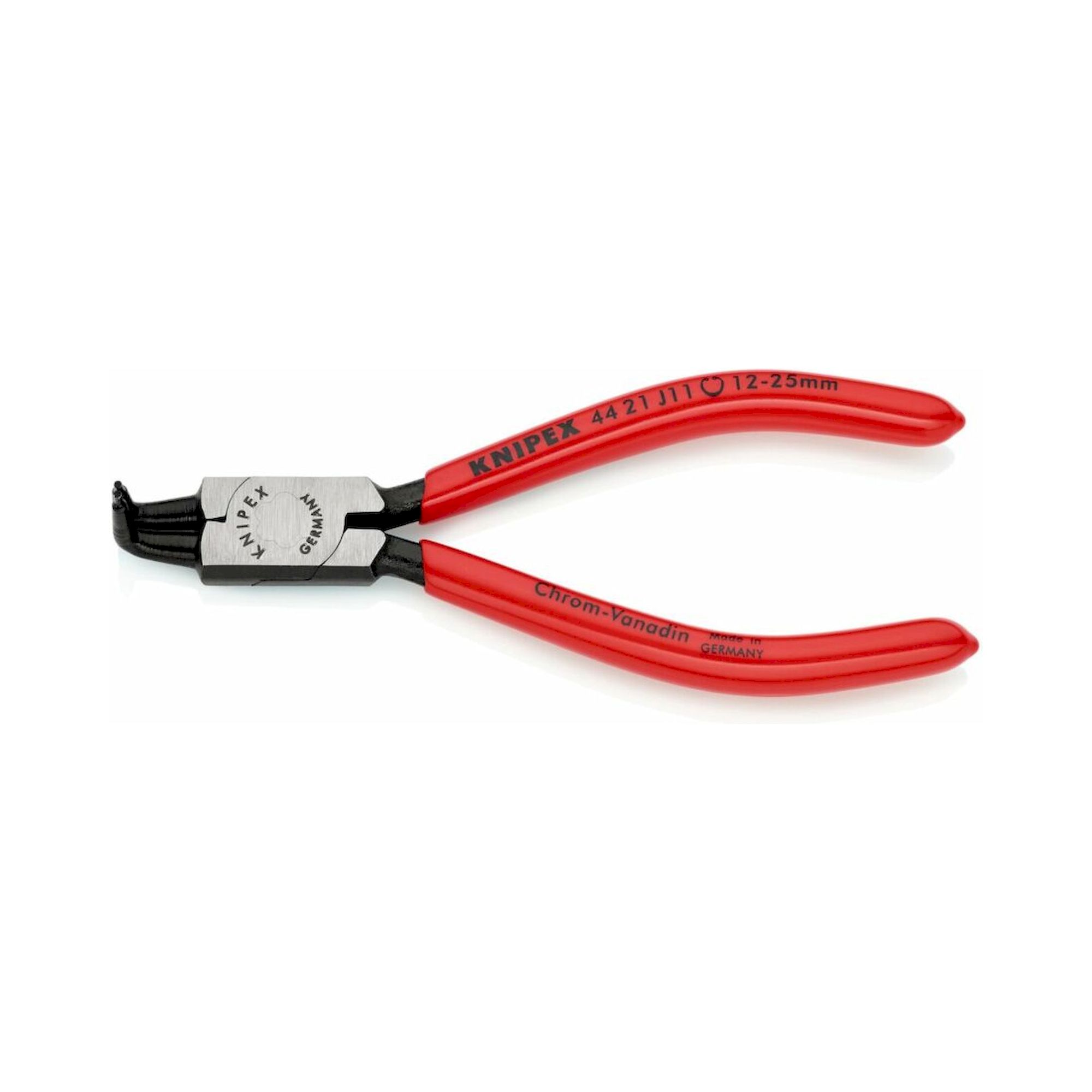 Knipex 44 21 J11 SB. Sicherungsringzange für Innenringe in Bohrungen mit Kunststoff überzogen, 90° abgewinkelt, Ø 12 – 25 mm, schwarz atramentiert, 130 mm (SB-Karte/Blister)