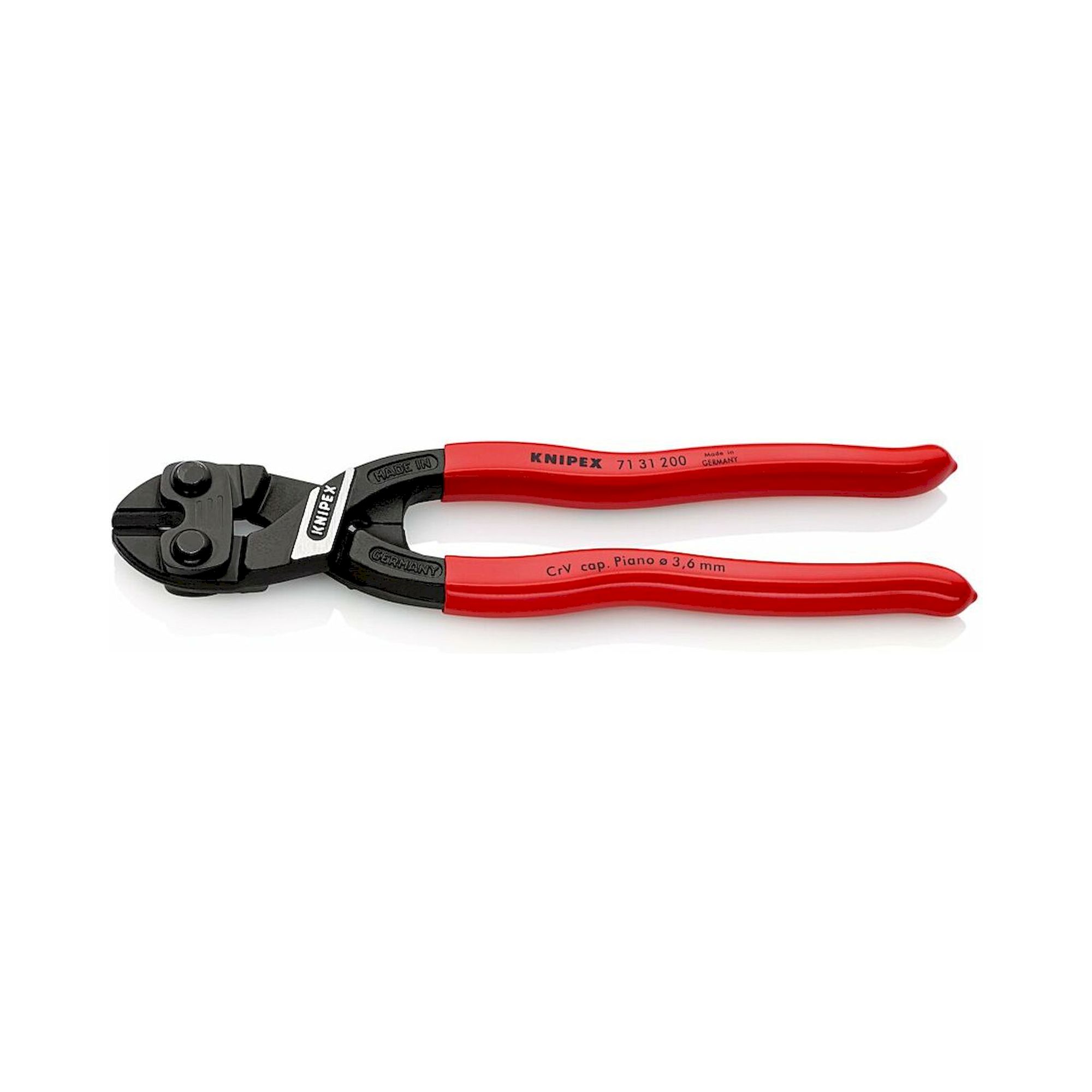 Knipex 71 31 200 SB. CoBolt® Kompakt-Bolzenschneider mit Aussparung und Kunststoff überzogen, schwarz atramentiert, 200 mm (SB-Karte/Blister)