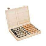 Bahco 425-083. Stechbeitelsatz mit Holzgriff in Holzkiste, 6-teilig
