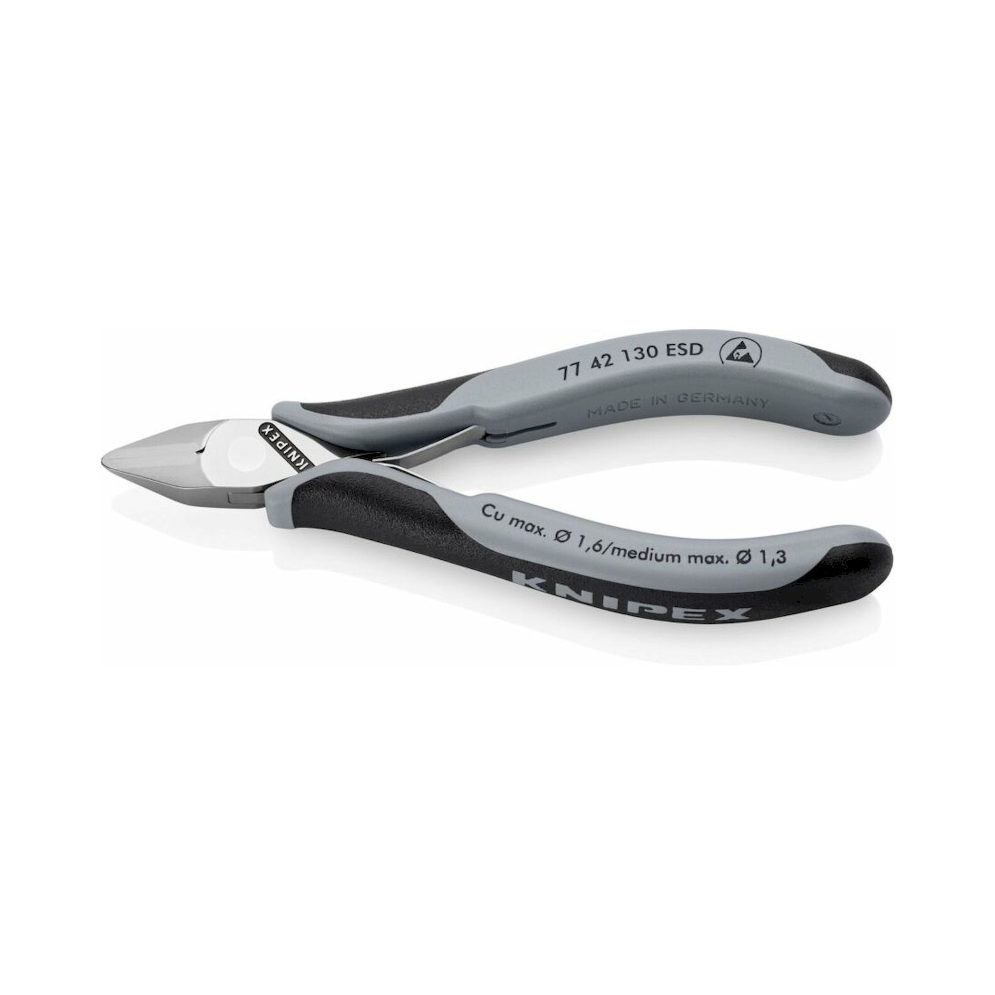 Knipex 77 42 130 ESD. ESD Elektronik-Seitenschneider, mit spitzem Kopf, ohne Facette, 130 mm