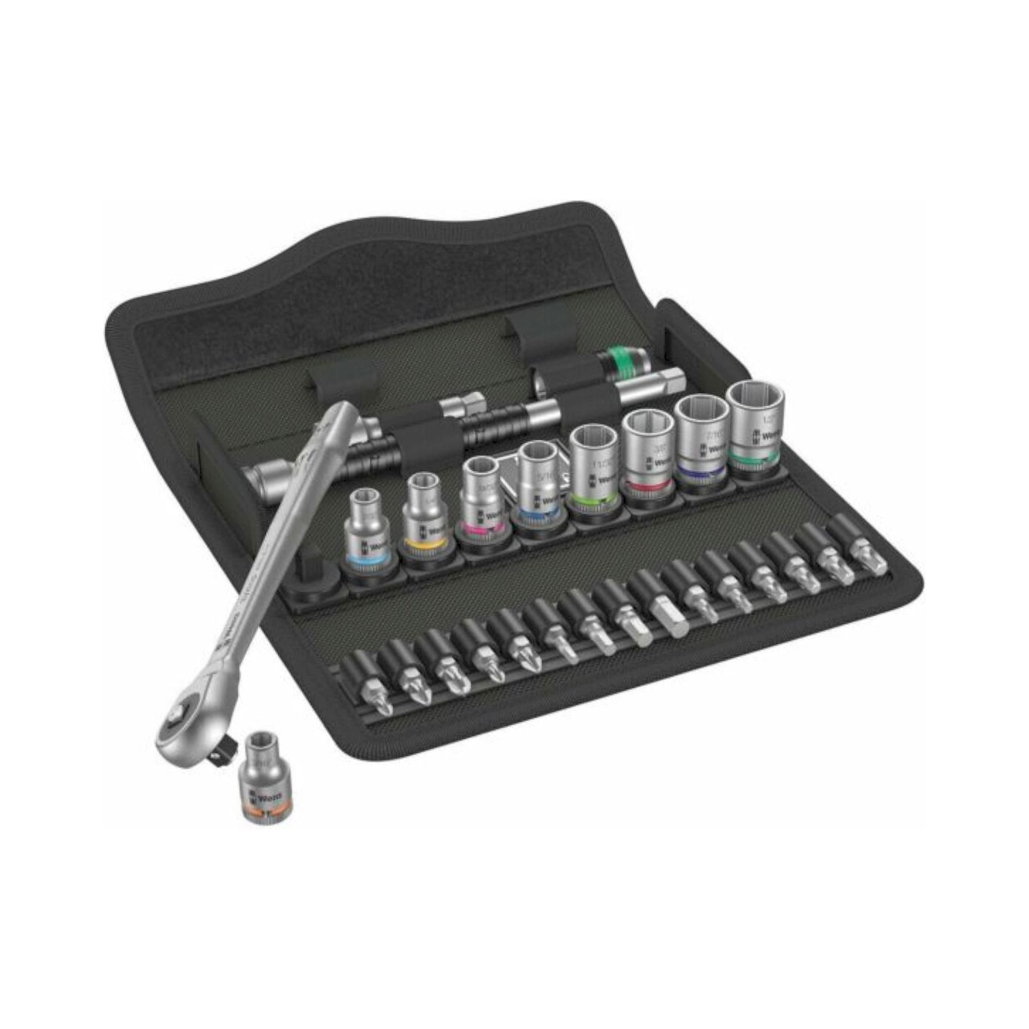 Wera 05004020001. Metal-Knarrensatz, Durchsteckvierkant, 1/4"-Antrieb, zöllig, 28-teilig