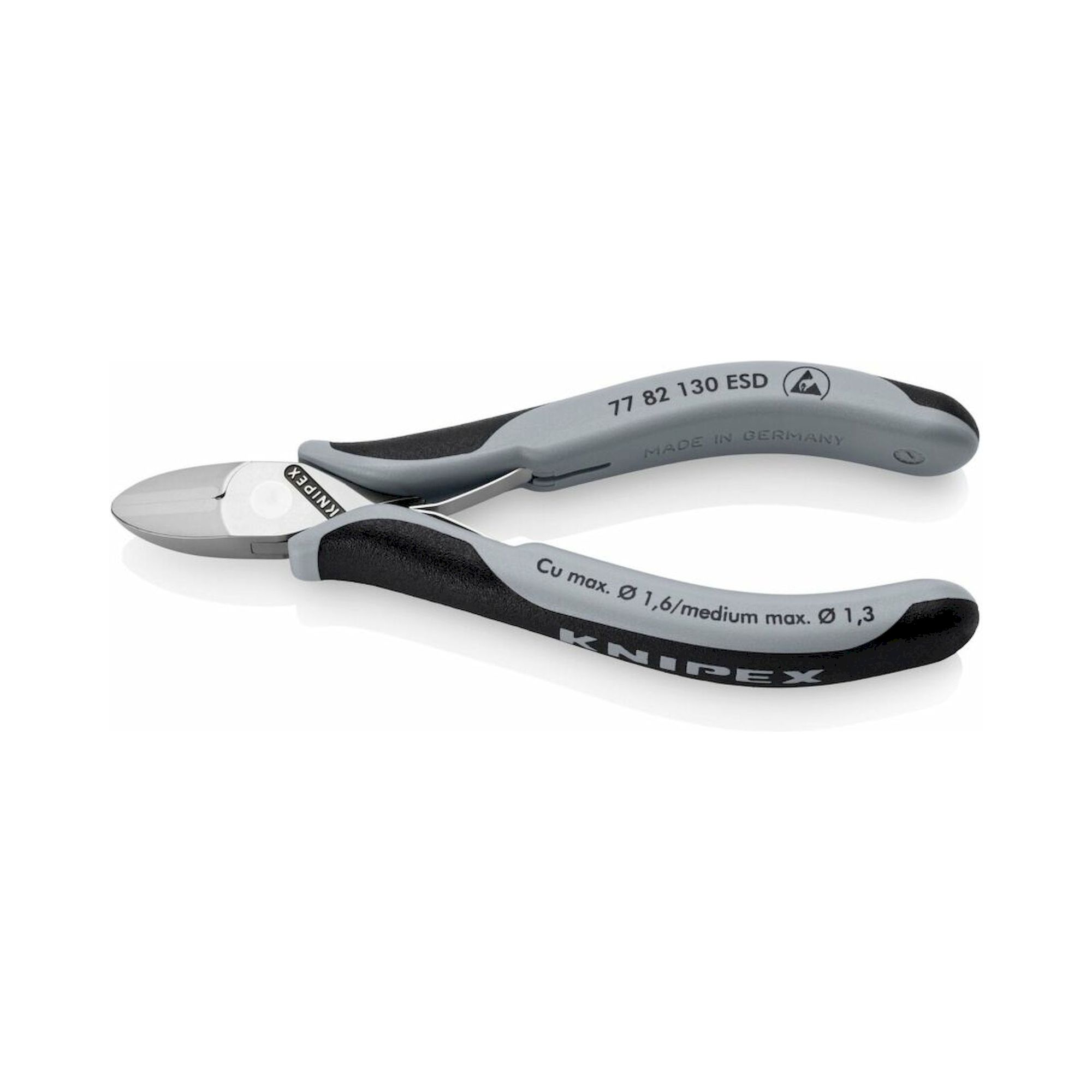 Knipex 77 82 130 ESD. ESD Elektronik-Seitenschneider, mit rundem Kopf, ohne Facette, 130 mm