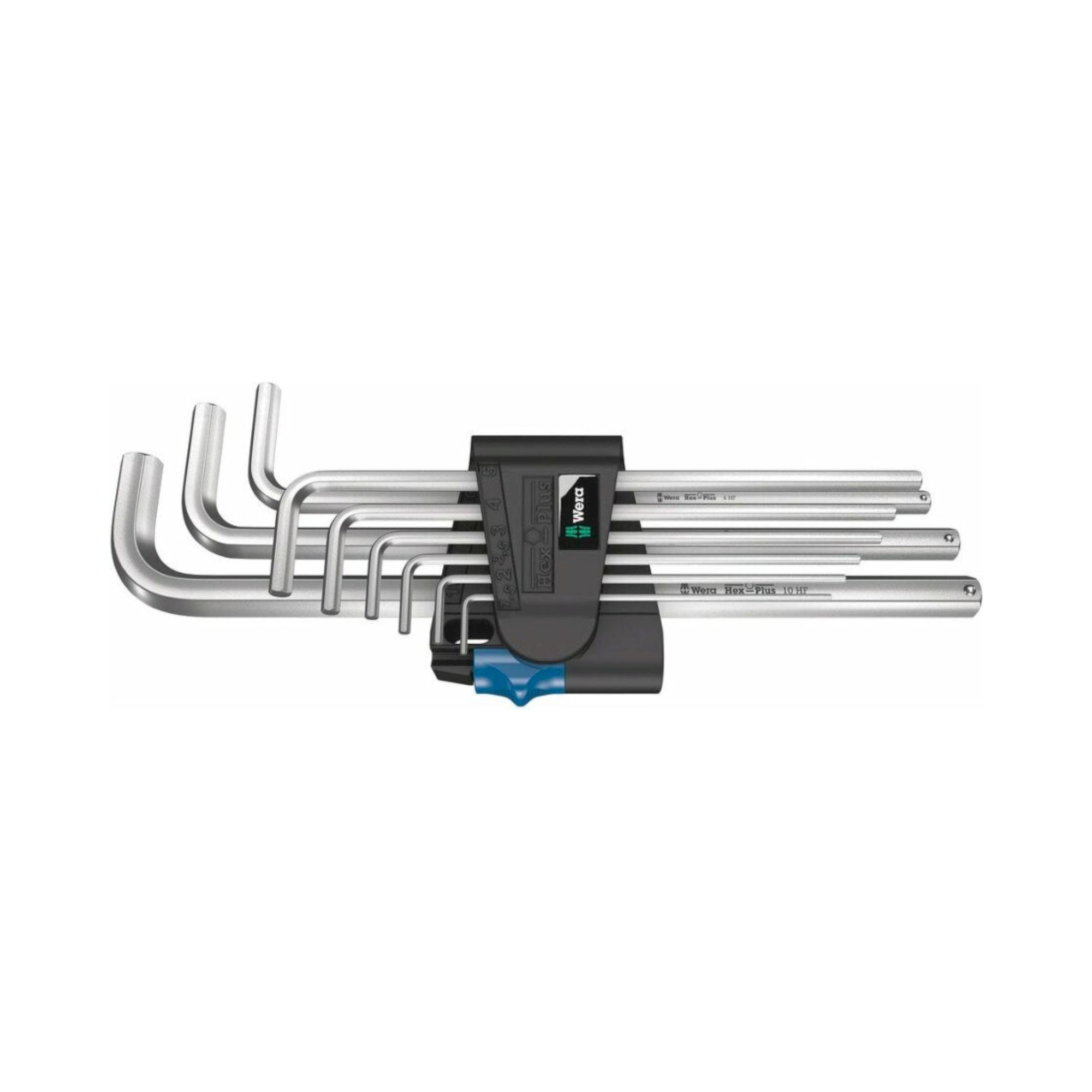 Wera 05022130001. Winkelschlüsselsatz, metrisch, gestellverchromt, mit Haltefunktion, 9-teilig