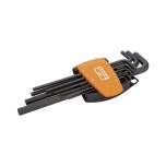 Bahco BE-9588. Satz langer, metrischer Sechskant-Winkelschraubendreher mit kompaktem Zwei-Komponenten-Halter, 9-teilig