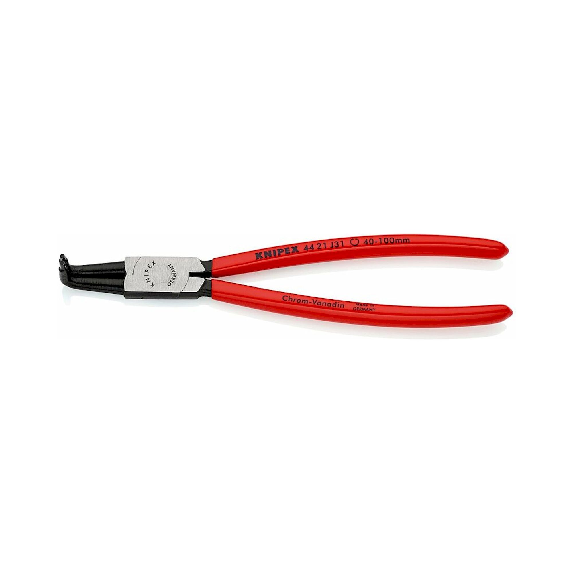 Knipex 44 21 J31 SB. Sicherungsringzange für Innenringe in Bohrungen mit Kunststoff überzogen, 90° abgewinkelt, schwarz atramentiert, 215 mm (SB-Karte/Blister)