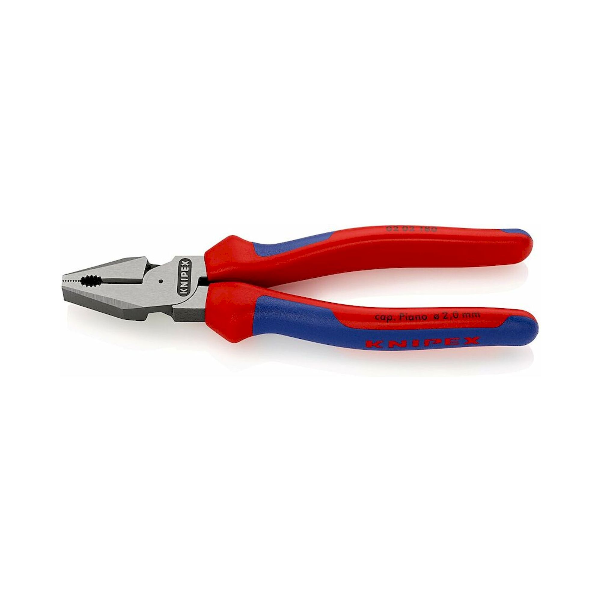 Knipex 02 02 180 SB. Kraft-Kombizange mit Mehrkomponenten-Hüllen, schwarz atramentiert, 180 mm (SB-Karte/Blister)