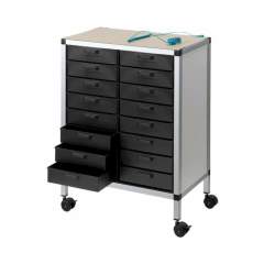 Licefa 8900033. Rollboy Double 340/62 ESD, 16 Schubladen, mit Arbeitsmatte, schwarz, 585 x 365 x 806 mm