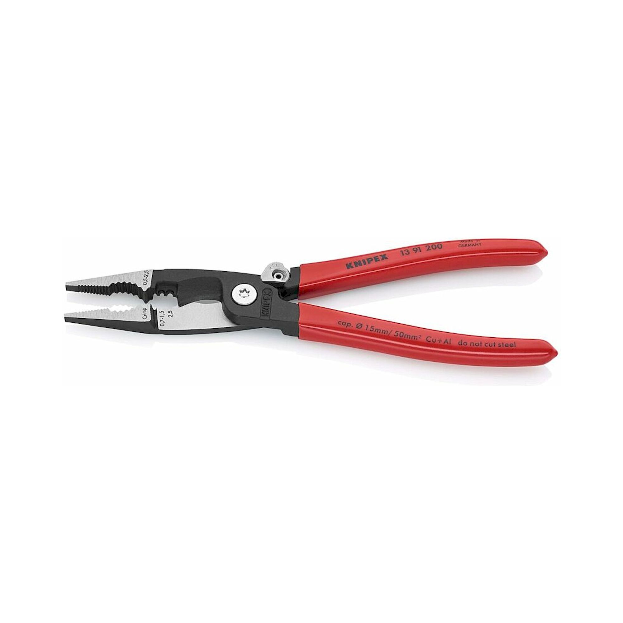Knipex 13 91 200 SB. Elektro-Installationszange mit Kunststoff überzogen, integrierte Öffnungsfeder, schwarz atramentiert, 200 mm (SB-Karte/Blister)