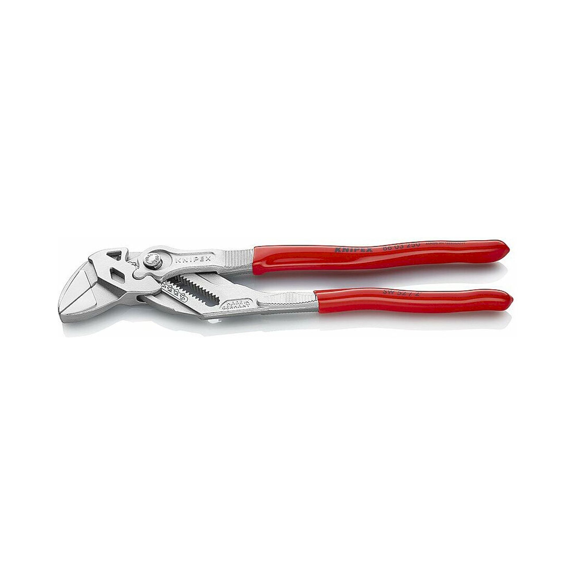 Knipex 86 03 250 SB. Zangenschlüssel Zange und Schraubenschlüssel in einem Werkzeug mit Kunststoff überzogen, verchromt, 250 mm (SB-Karte/Blister)
